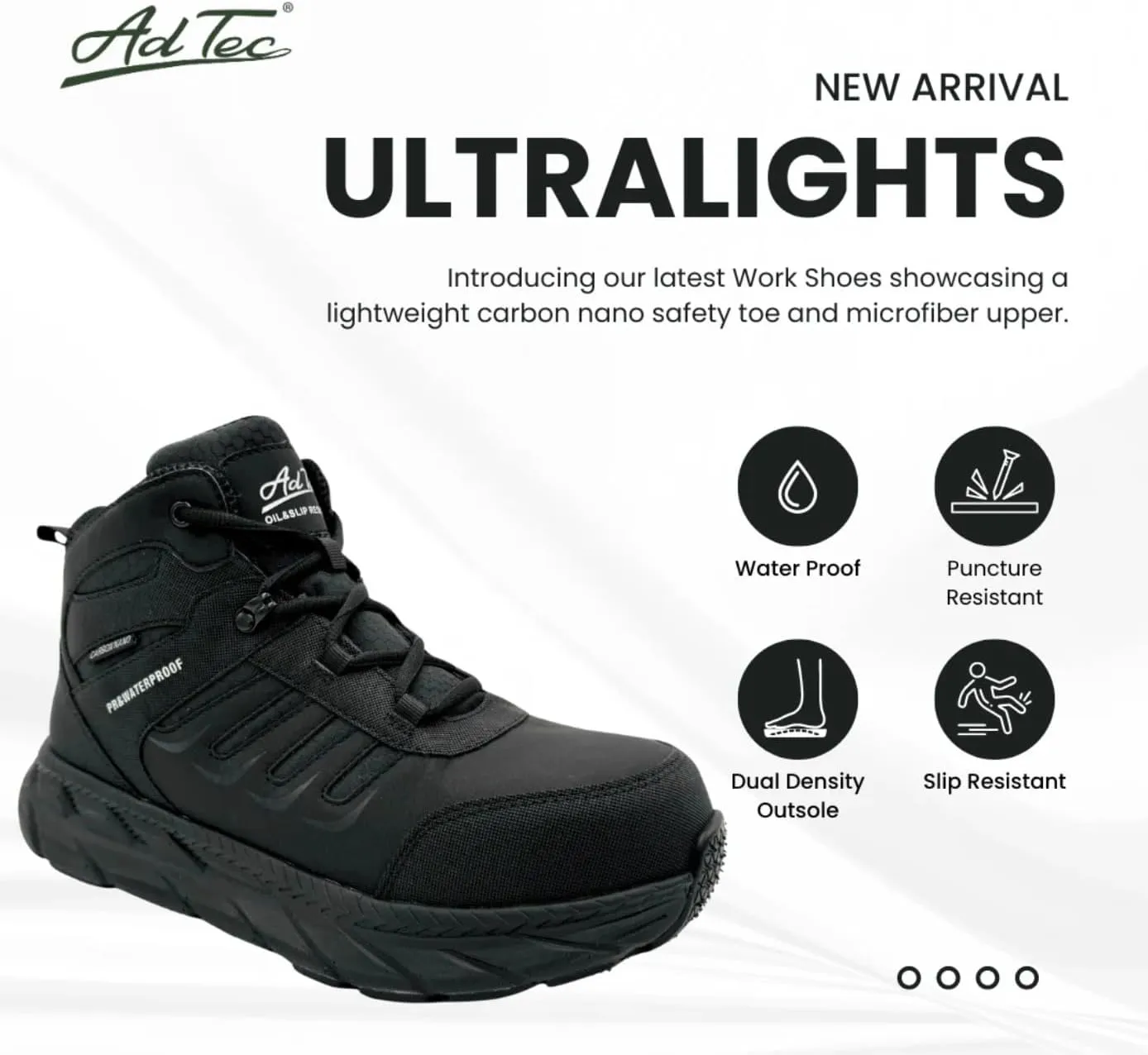 Adtec 6-Inch Ultra Light Waterproof Work Boots for Men, Carbon Nano Toe, Breathable Microfiber Upper, Oil, Slip, and Puncture Resistant, EH Safety Industrial Men’s Boots