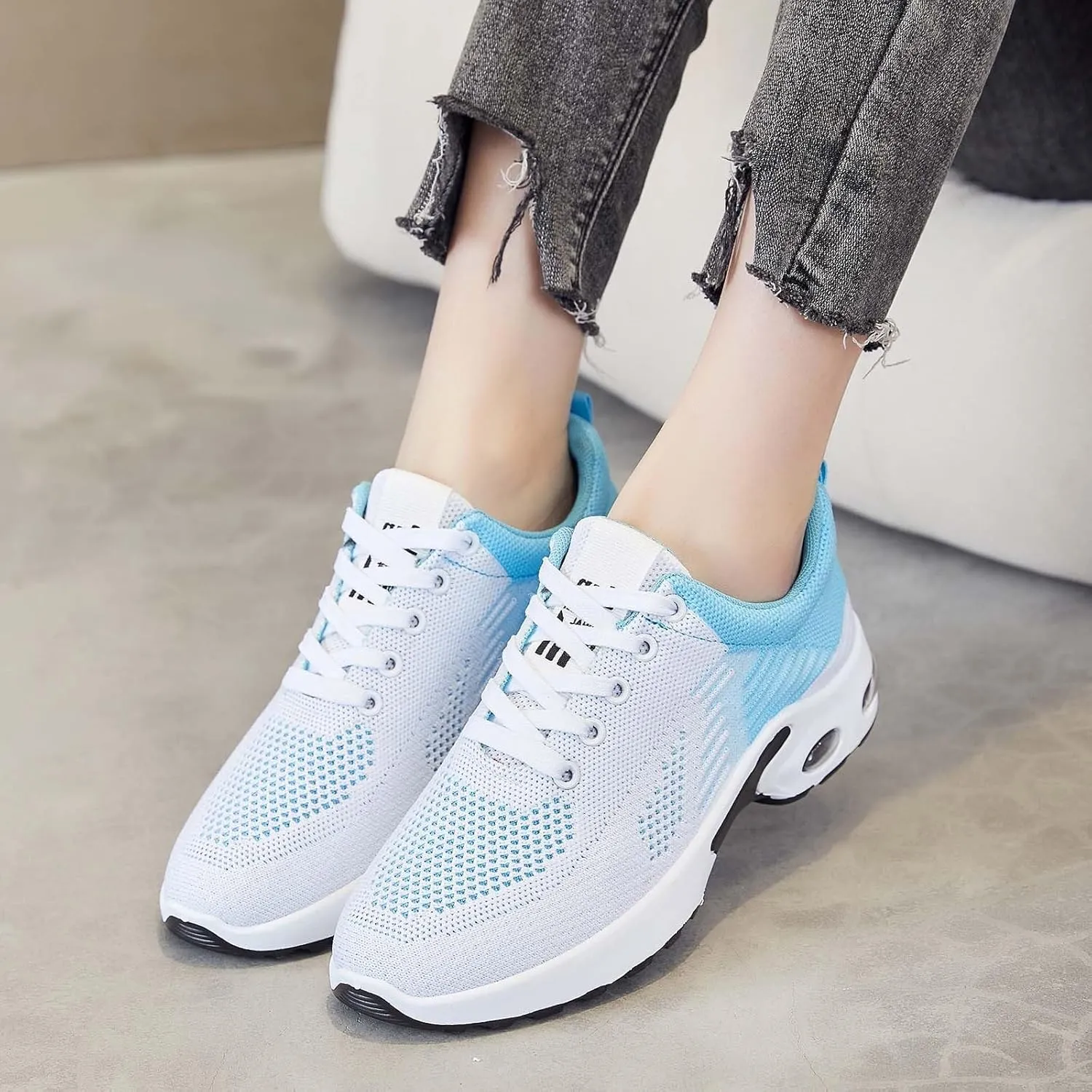 Air Cushion Sneakers for Women Casual Breathable Mesh Hollow Out Running Shoes Summer Lightweight Round Toe Slip On Orthopedic Shoes Comfortable Workout Sports Sneaker with Arch Support