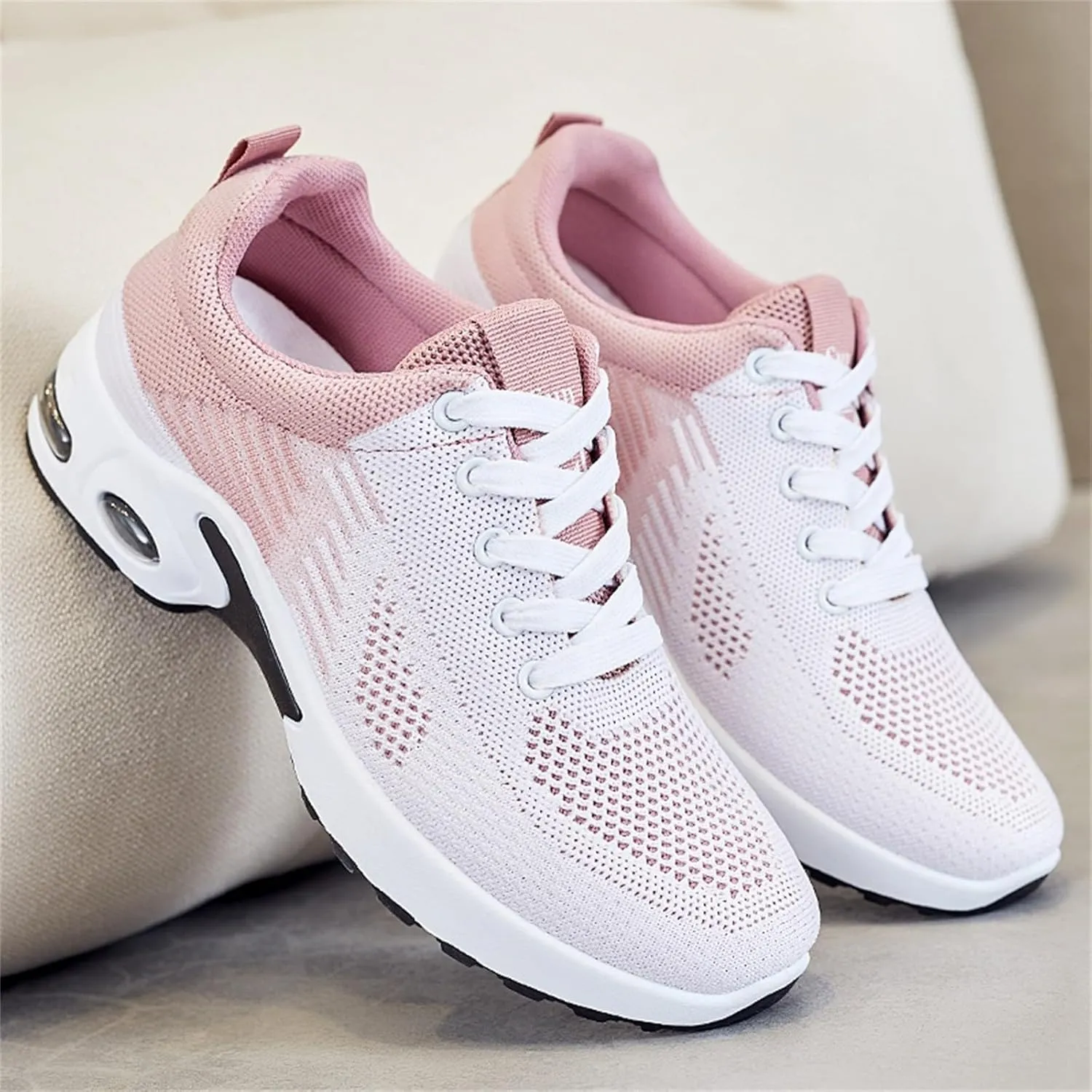 Air Cushion Sneakers for Women Casual Breathable Mesh Hollow Out Running Shoes Summer Lightweight Round Toe Slip On Orthopedic Shoes Comfortable Workout Sports Sneaker with Arch Support