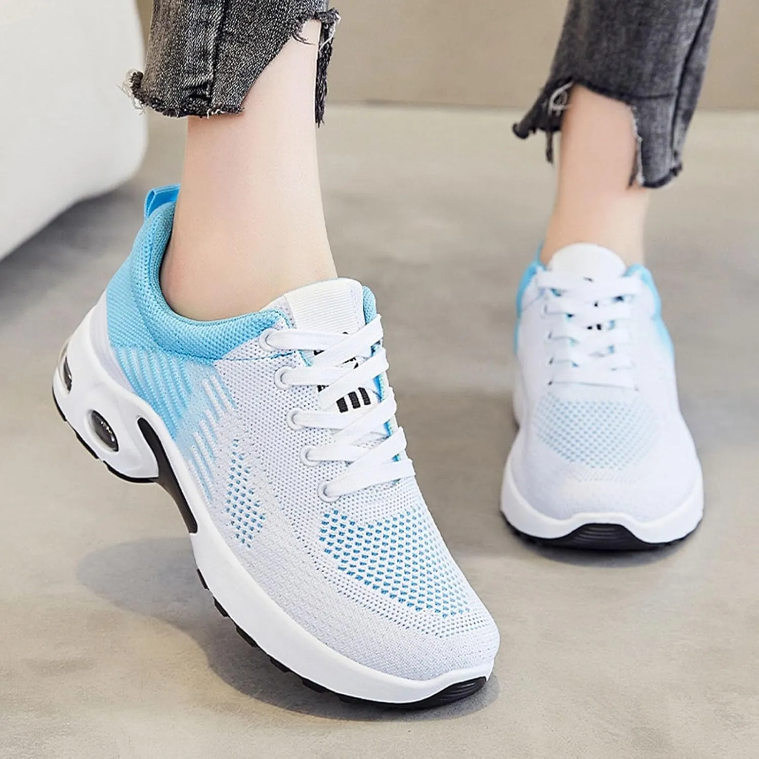 Air Cushion Sneakers for Women Casual Breathable Mesh Hollow Out Running Shoes Summer Lightweight Round Toe Slip On Orthopedic Shoes Comfortable Workout Sports Sneaker with Arch Support