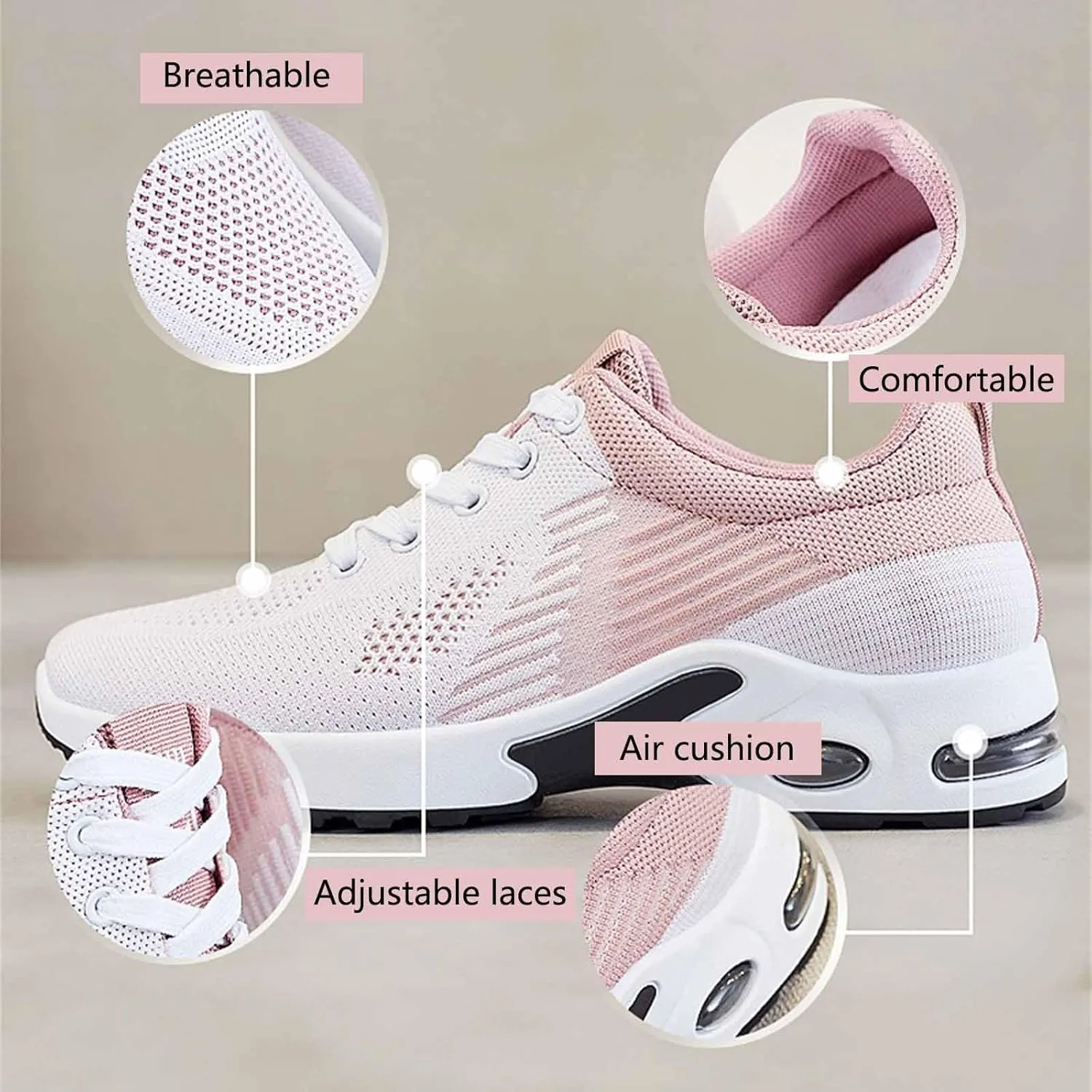 Air Cushion Sneakers for Women Casual Breathable Mesh Hollow Out Running Shoes Summer Lightweight Round Toe Slip On Orthopedic Shoes Comfortable Workout Sports Sneaker with Arch Support