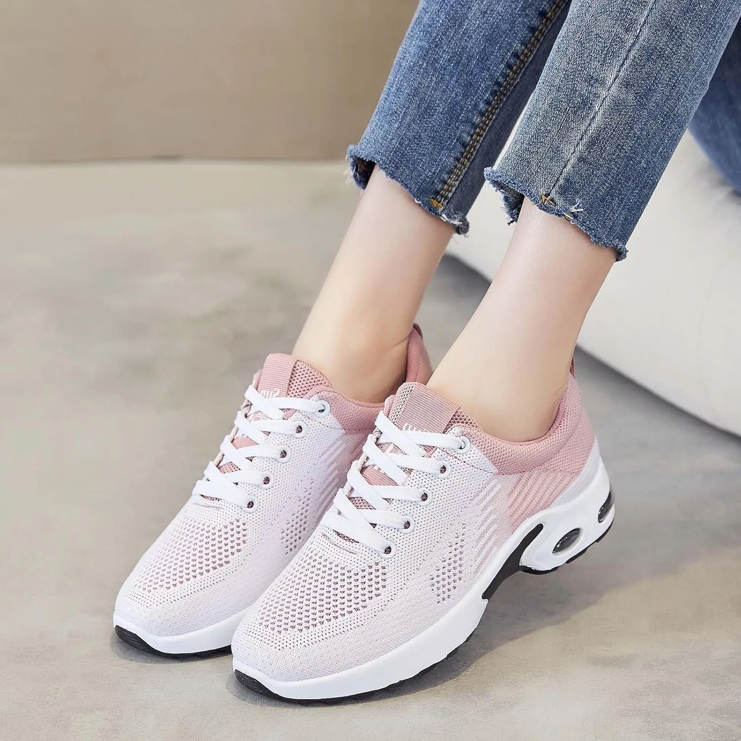 Air Cushion Sneakers for Women Casual Breathable Mesh Hollow Out Running Shoes Summer Lightweight Round Toe Slip On Orthopedic Shoes Comfortable Workout Sports Sneaker with Arch Support