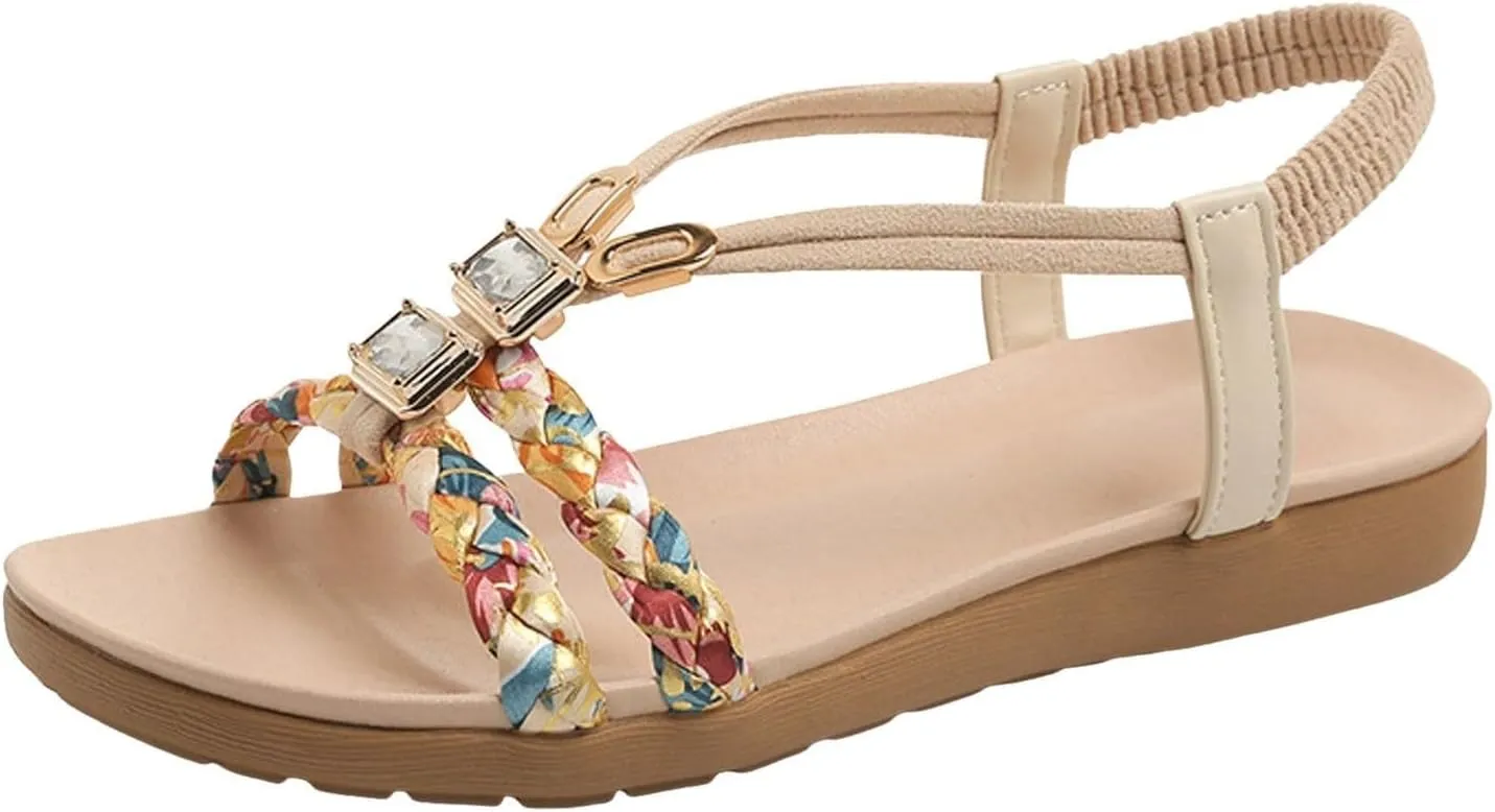 Canbebig Bohemian Sandals Women Orthopedic Wedge Slippers Boho Lace Flower Sandals Casual Ankle Strap Flip Flops Thong Flat Beach Sandal
