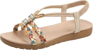 Canbebig Bohemian Sandals Women Orthopedic Wedge Slippers Boho Lace Flower Sandals Casual Ankle Strap Flip Flops Thong Flat Beach Sandal
