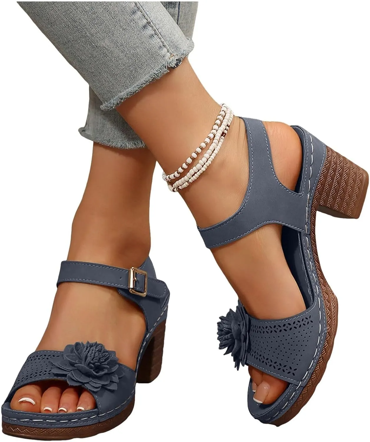 Canbebig Peep Toe Heels for Women Comfy Dressy Platform Sandals Adjustable Ankle Strap Non Slip Sandals Casual Summer Wedge Sandles Vacation Shoes