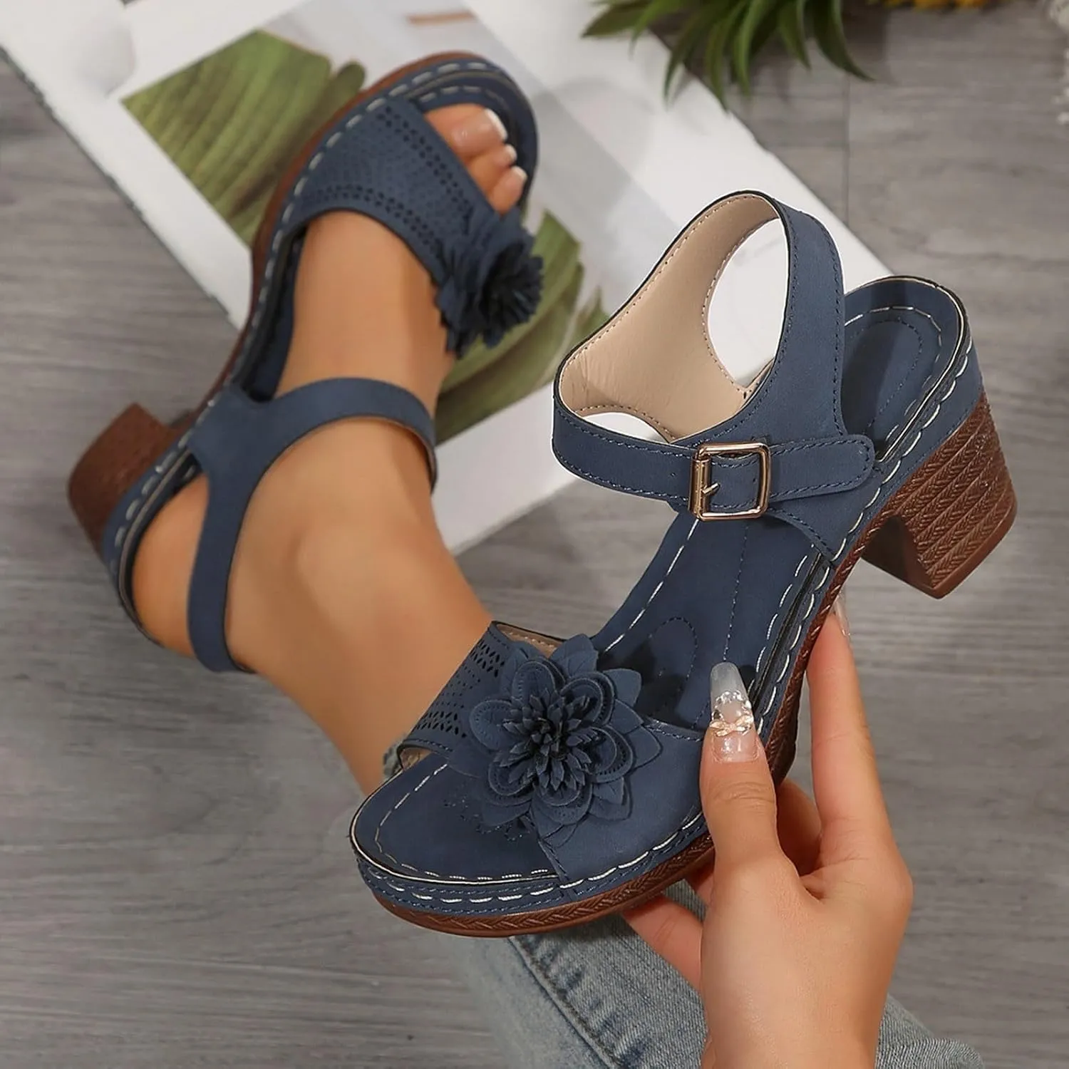 Canbebig Peep Toe Heels for Women Comfy Dressy Platform Sandals Adjustable Ankle Strap Non Slip Sandals Casual Summer Wedge Sandles Vacation Shoes