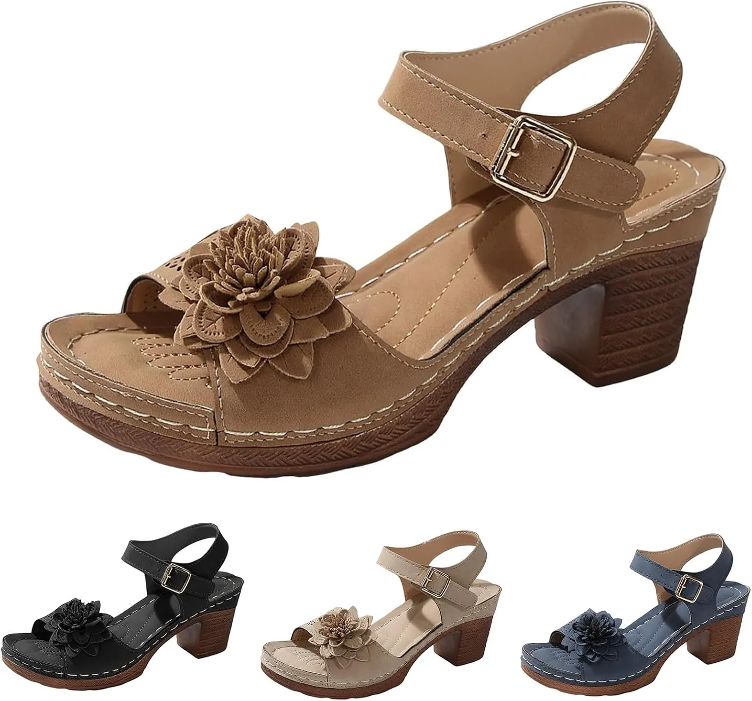 Canbebig Peep Toe Heels for Women Comfy Dressy Platform Sandals Adjustable Ankle Strap Non Slip Sandals Casual Summer Wedge Sandles Vacation Shoes