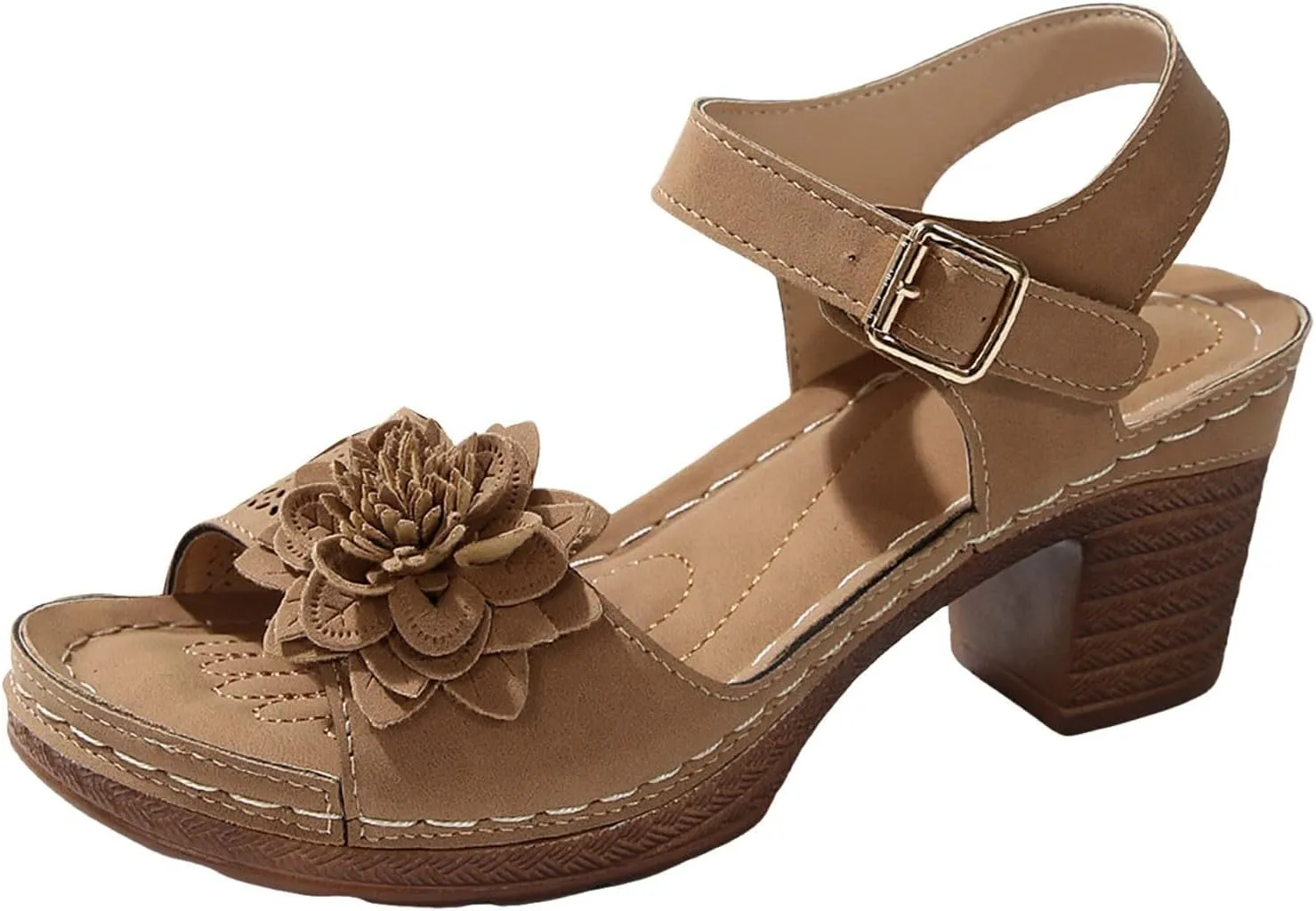Canbebig Peep Toe Heels for Women Comfy Dressy Platform Sandals Adjustable Ankle Strap Non Slip Sandals Casual Summer Wedge Sandles Vacation Shoes