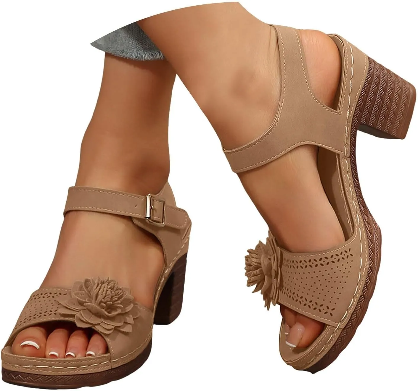 Canbebig Peep Toe Heels for Women Comfy Dressy Platform Sandals Adjustable Ankle Strap Non Slip Sandals Casual Summer Wedge Sandles Vacation Shoes