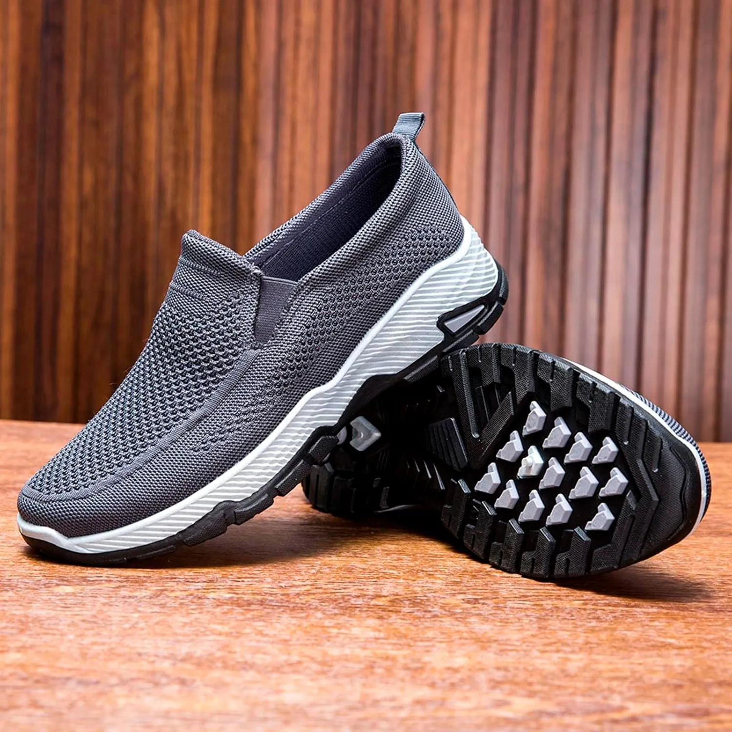Casual Dress Shoes Men's Fashion Solid Color Mesh Breathable Casual Shoes One Foot Stirrup Non Slip Soft Sole Walking
