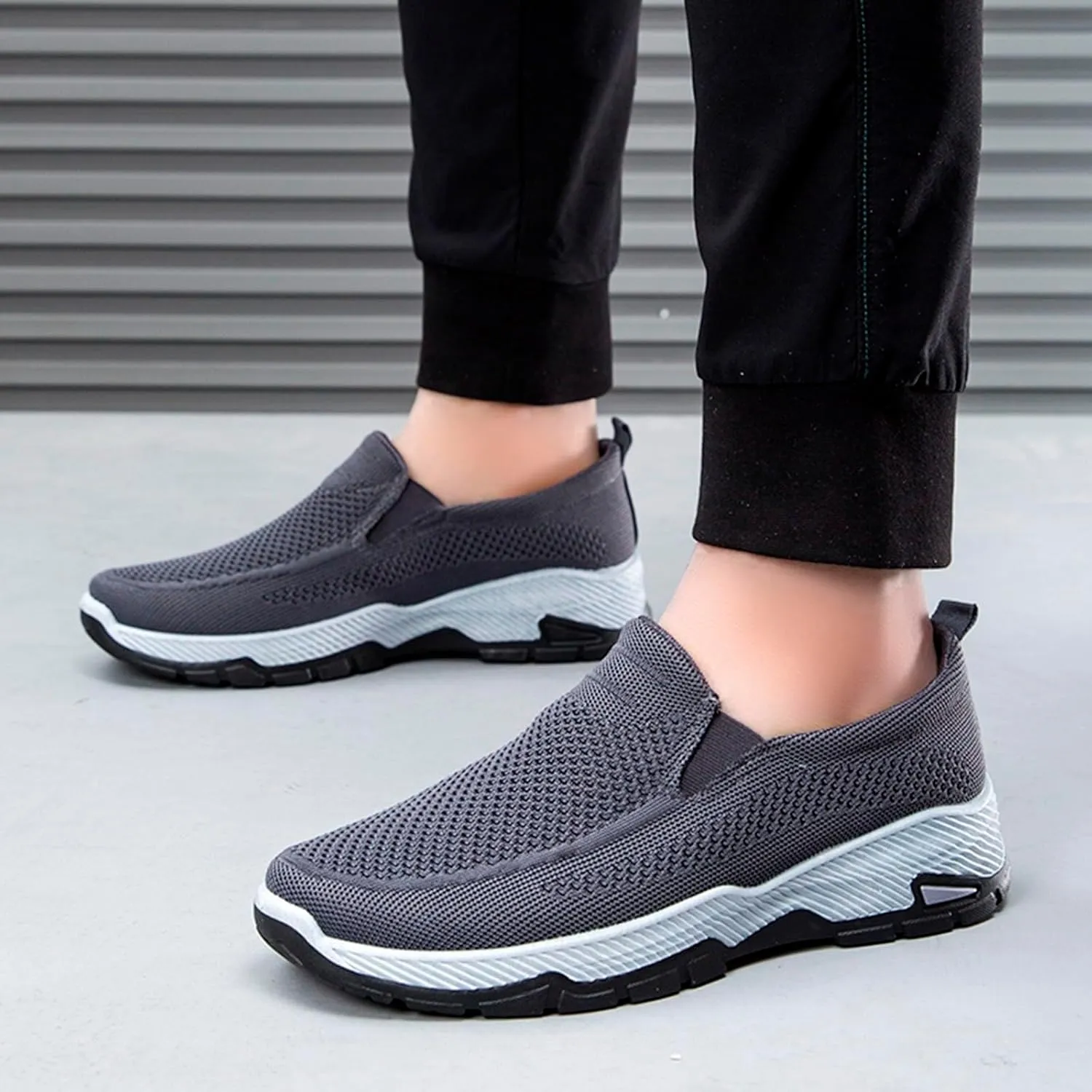 Casual Dress Shoes Men's Fashion Solid Color Mesh Breathable Casual Shoes One Foot Stirrup Non Slip Soft Sole Walking