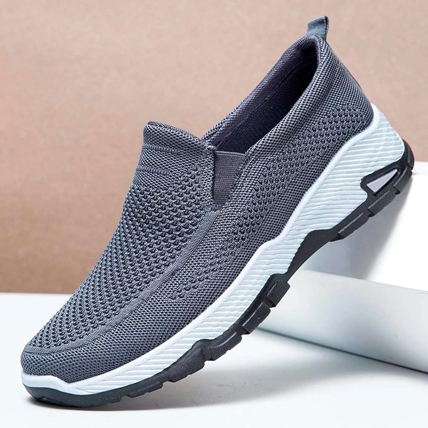 Casual Dress Shoes Men's Fashion Solid Color Mesh Breathable Casual Shoes One Foot Stirrup Non Slip Soft Sole Walking
