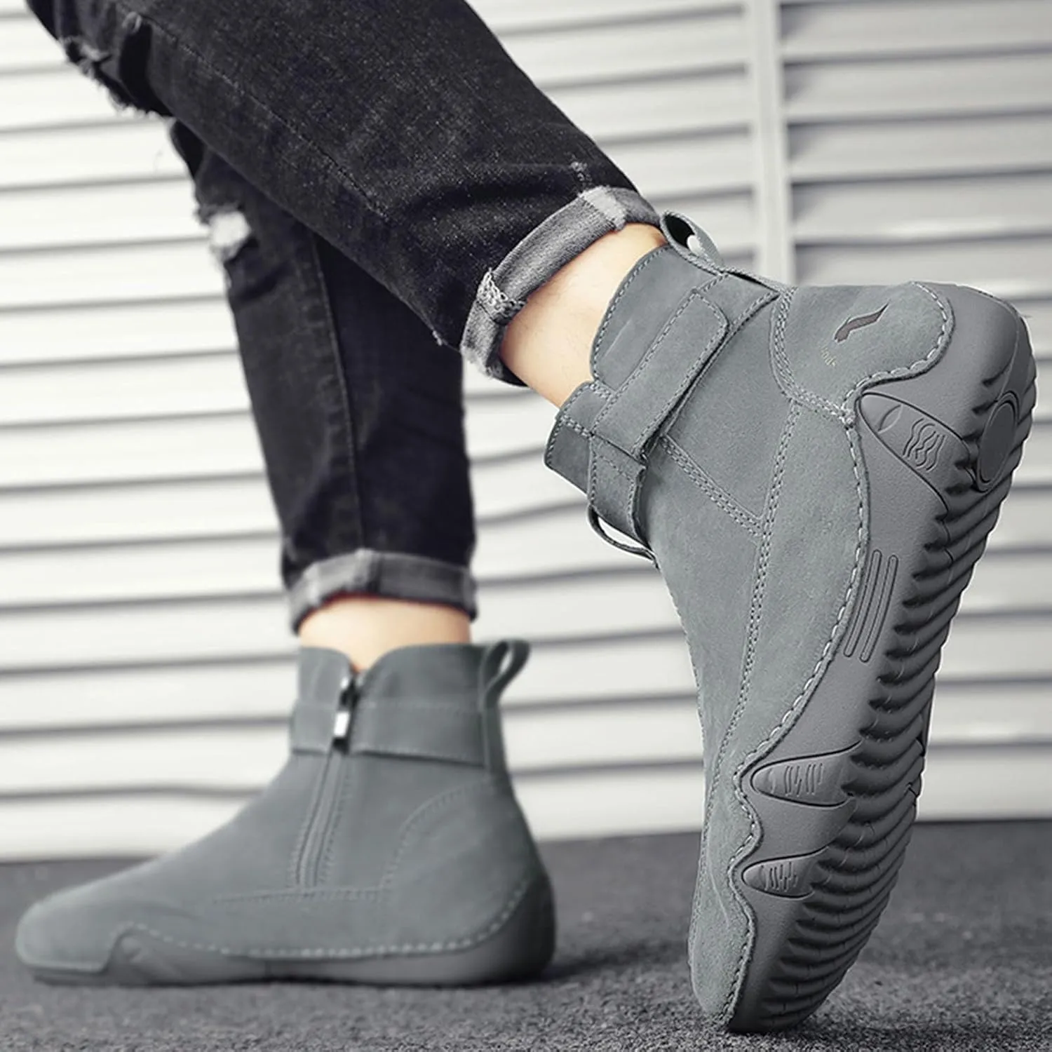Casual Shoes for Men Men's Boots New Side Zipper High Top Men's Shoes Outdoor Casual Hand Sewn Leather Boots