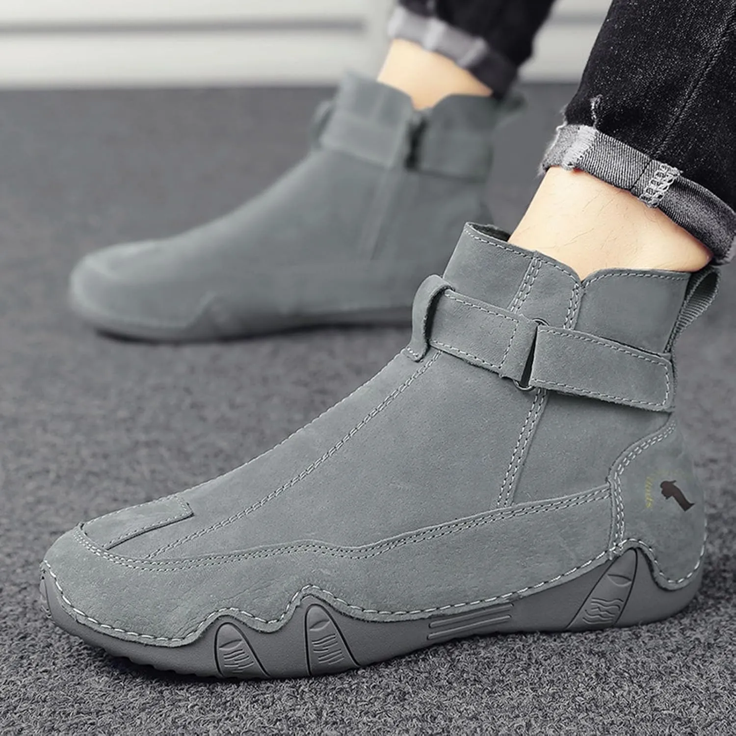 Casual Shoes for Men Men's Boots New Side Zipper High Top Men's Shoes Outdoor Casual Hand Sewn Leather Boots