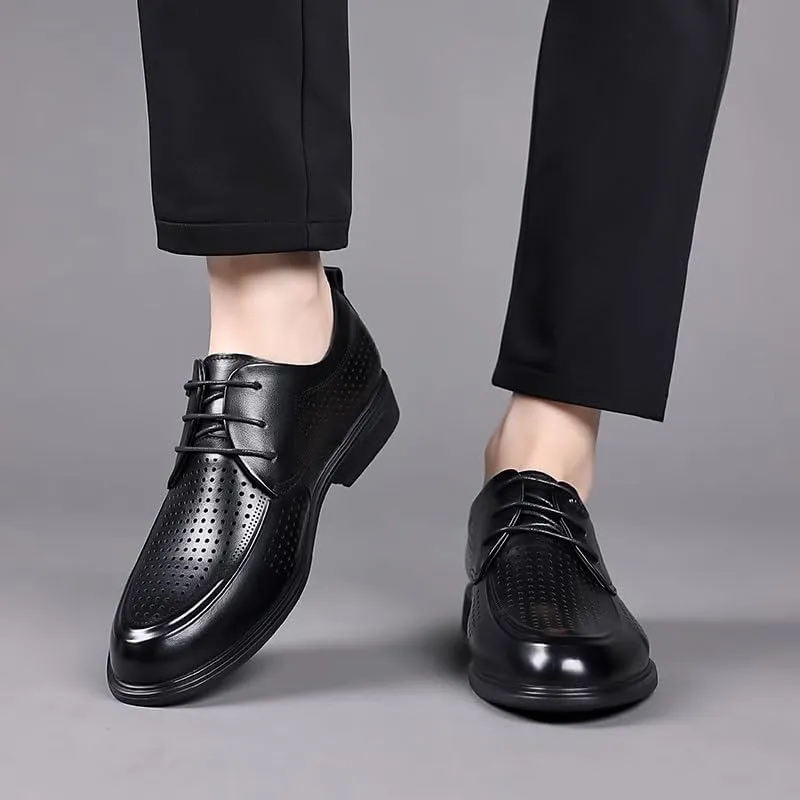 Classic Men's Leather Dress Shoes Mens Breathable Lace Up Oxford Shoes Casual Business Pointed Toe Derby Shoes for Men