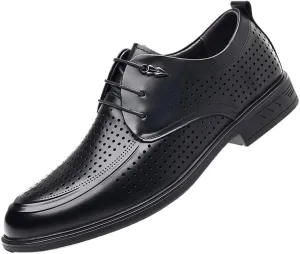 Classic Men's Leather Dress Shoes Mens Breathable Lace Up Oxford Shoes Casual Business Pointed Toe Derby Shoes for Men