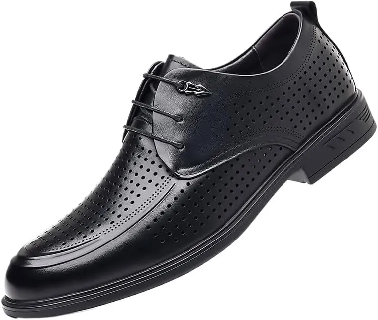 Classic Men's Leather Dress Shoes Mens Breathable Lace Up Oxford Shoes Casual Business Pointed Toe Derby Shoes for Men