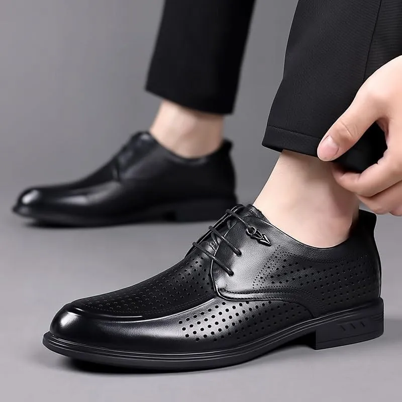 Classic Men's Leather Dress Shoes Mens Breathable Lace Up Oxford Shoes Casual Business Pointed Toe Derby Shoes for Men