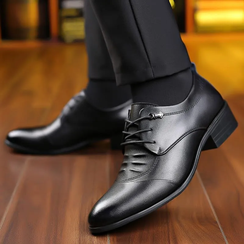 Classic Men's Leather Dress Shoes Mens Fashion Classic Pointed Toe Low Oxfords Shoes Comfort Hand Stitched Business Formal Derby Shoes for Men