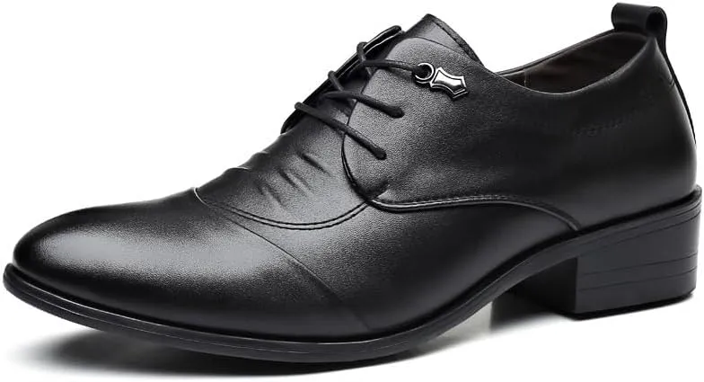 Classic Men's Leather Dress Shoes Mens Fashion Classic Pointed Toe Low Oxfords Shoes Comfort Hand Stitched Business Formal Derby Shoes for Men