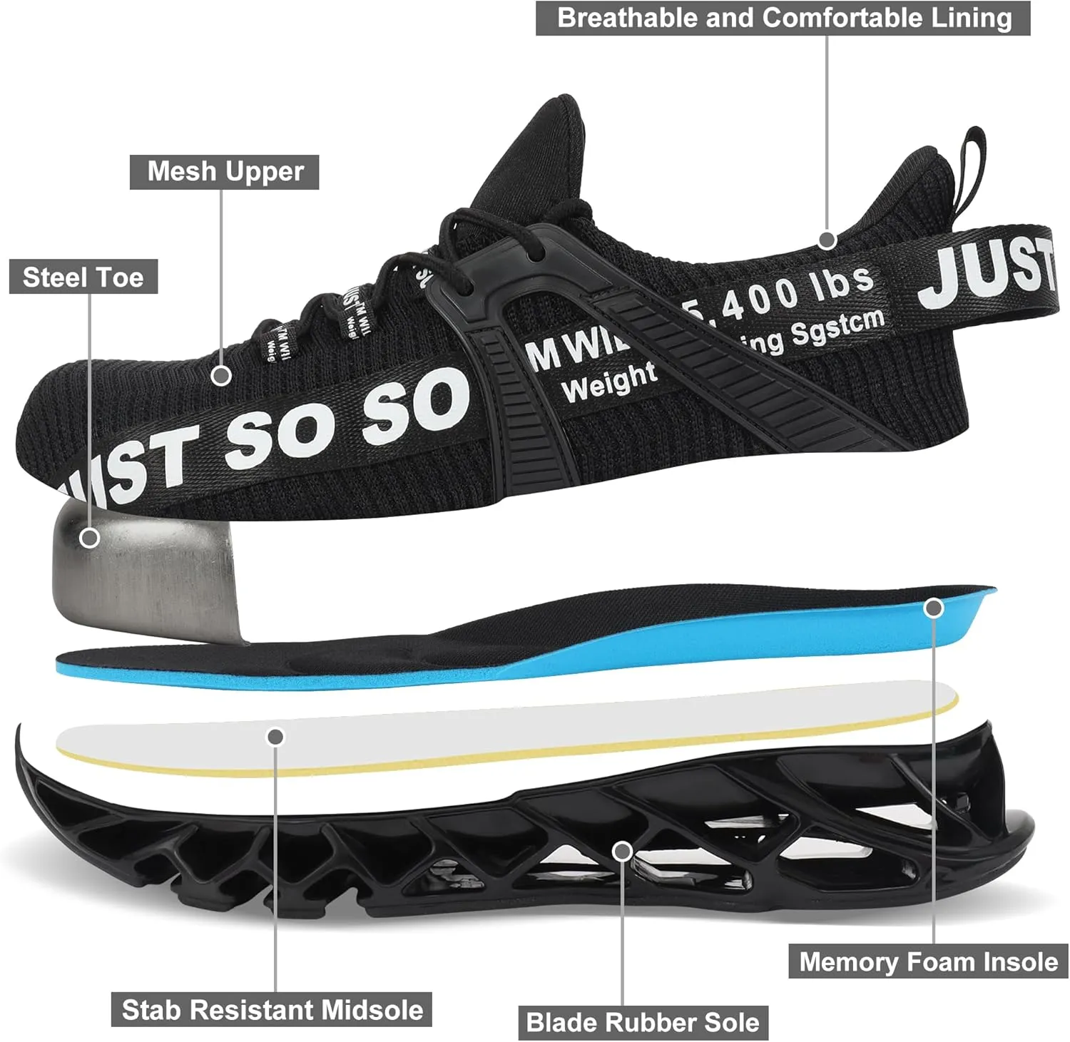 COKAFIL Steel Toe Shoes for Men Women Slip On Work Safety Cap Sneakers Comfortable Puncture Proof Slip Resistant Shoes