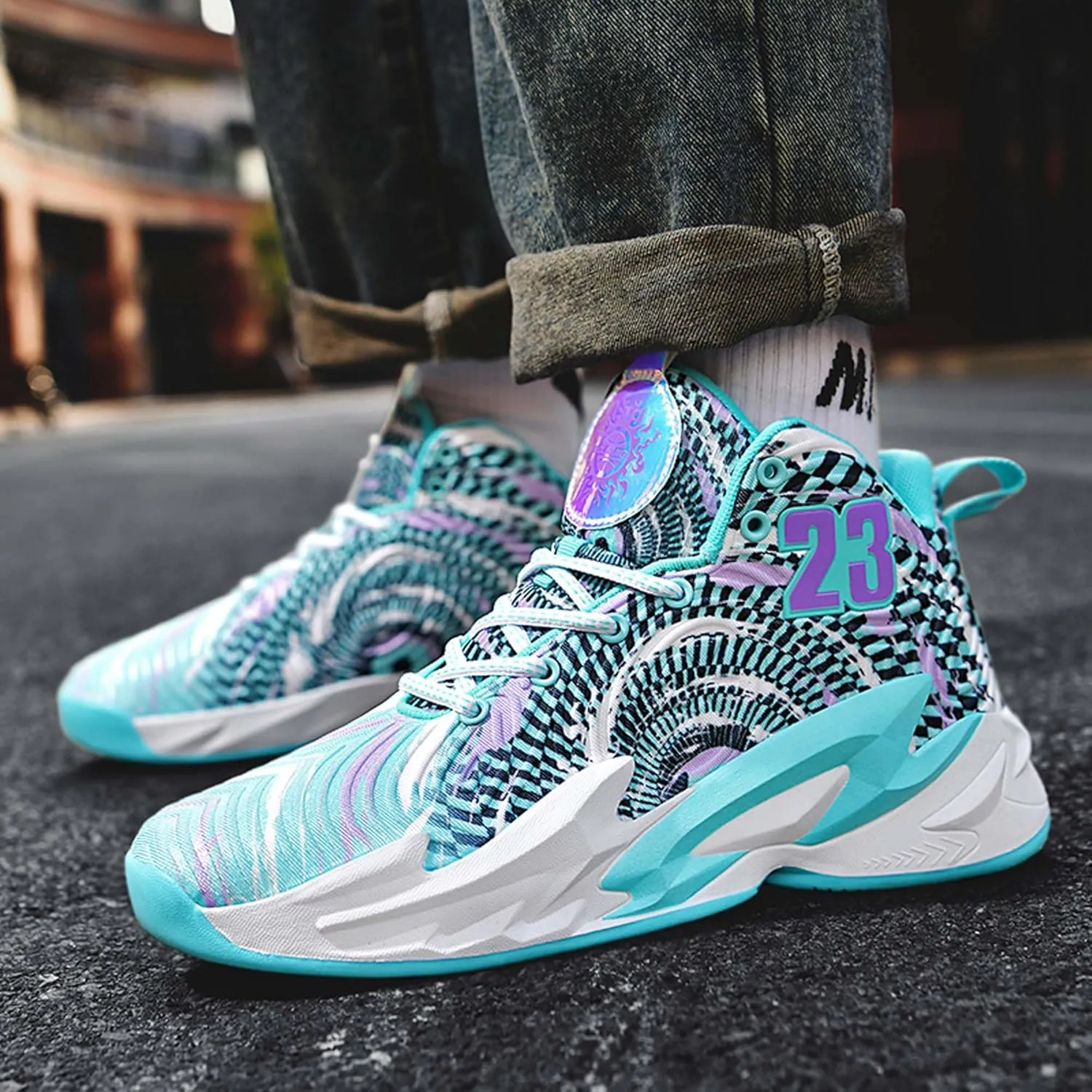 Cool Color Matching Lace up Basketball Shoes for Men Women Travel Hiking Shoes