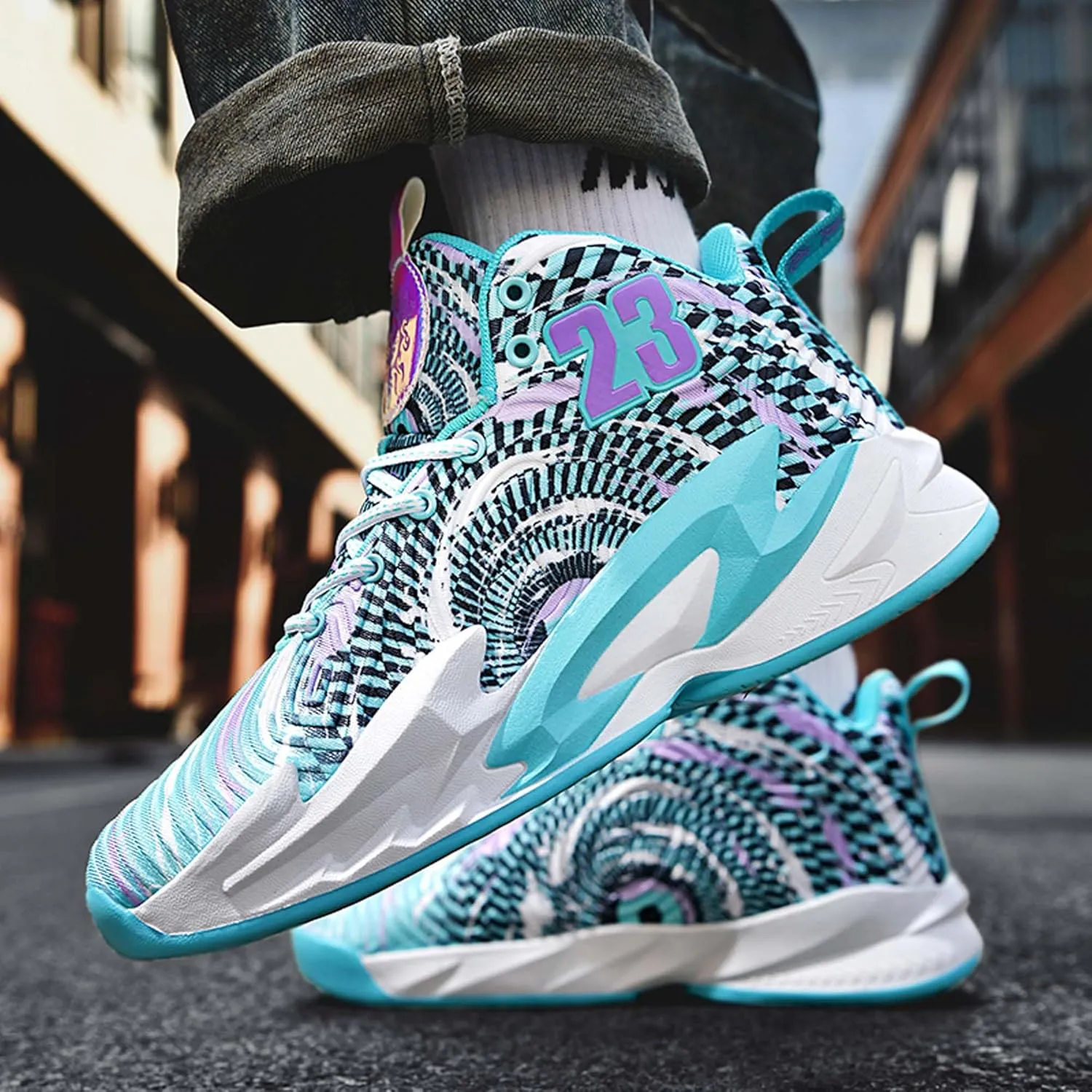 Cool Color Matching Lace up Basketball Shoes for Men Women Travel Hiking Shoes