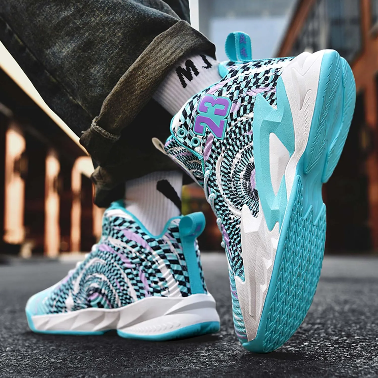 Cool Color Matching Lace up Basketball Shoes for Men Women Travel Hiking Shoes