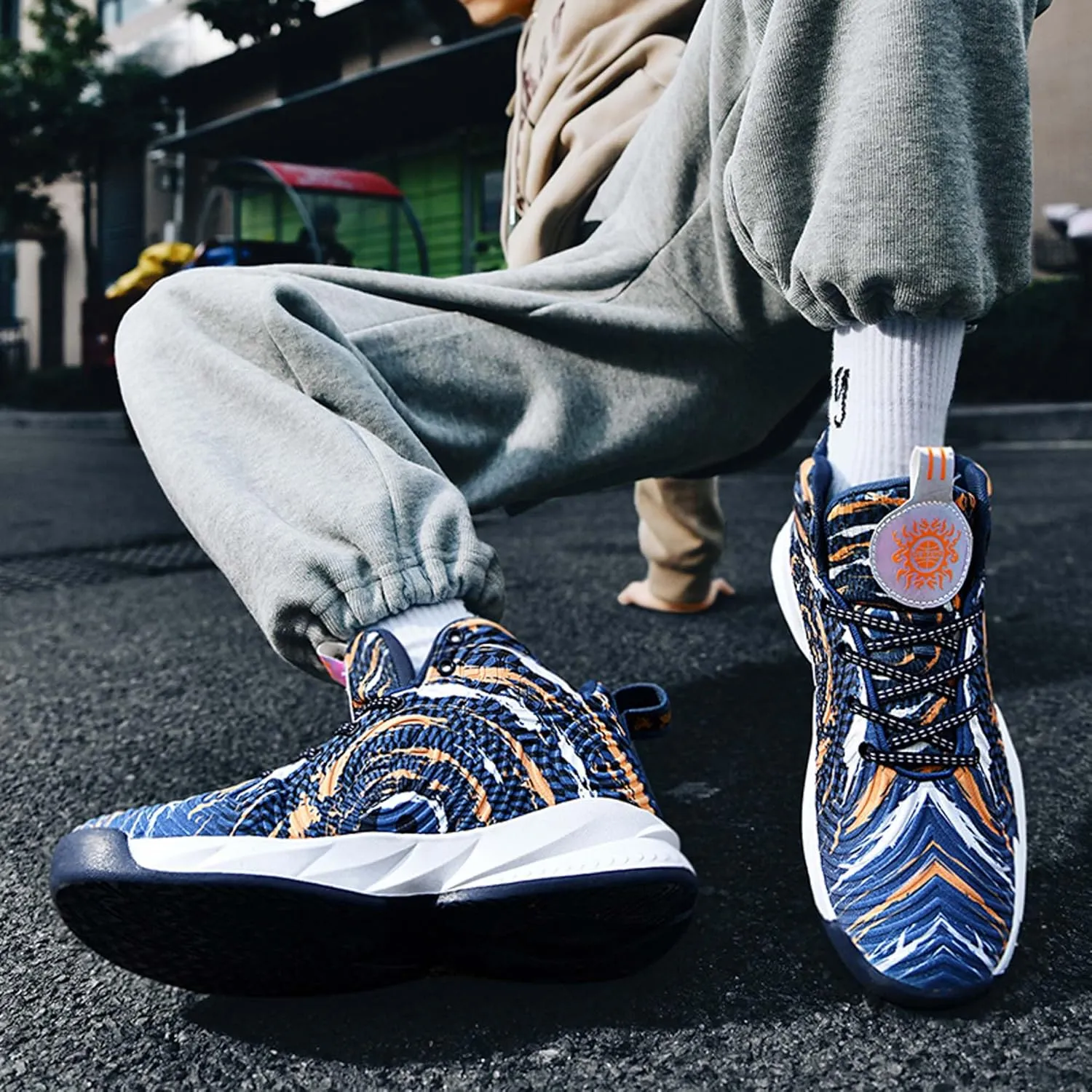 Cool Color Matching Lace up Basketball Shoes for Men Women Travel Hiking Shoes