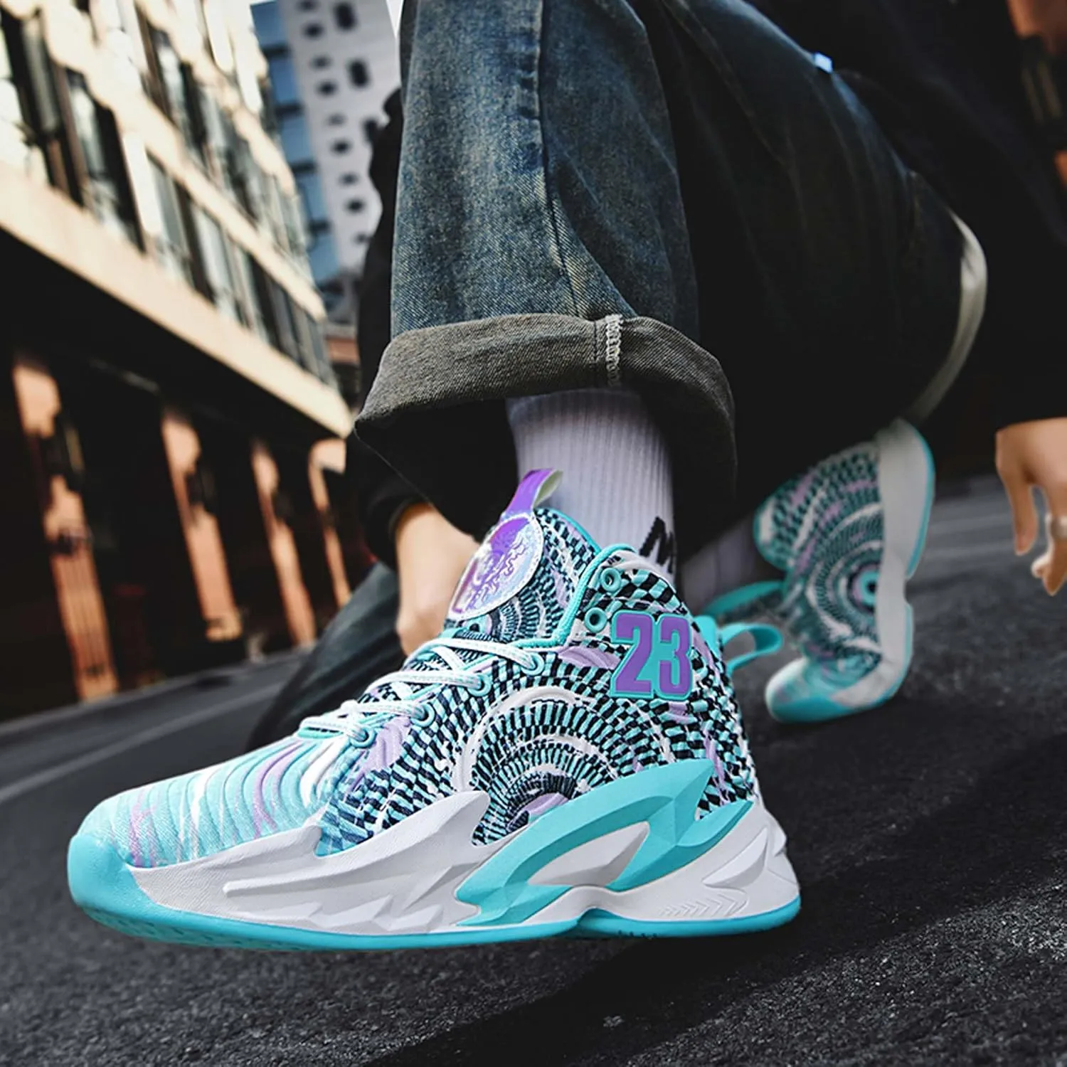Cool Color Matching Lace up Basketball Shoes for Men Women Travel Hiking Shoes