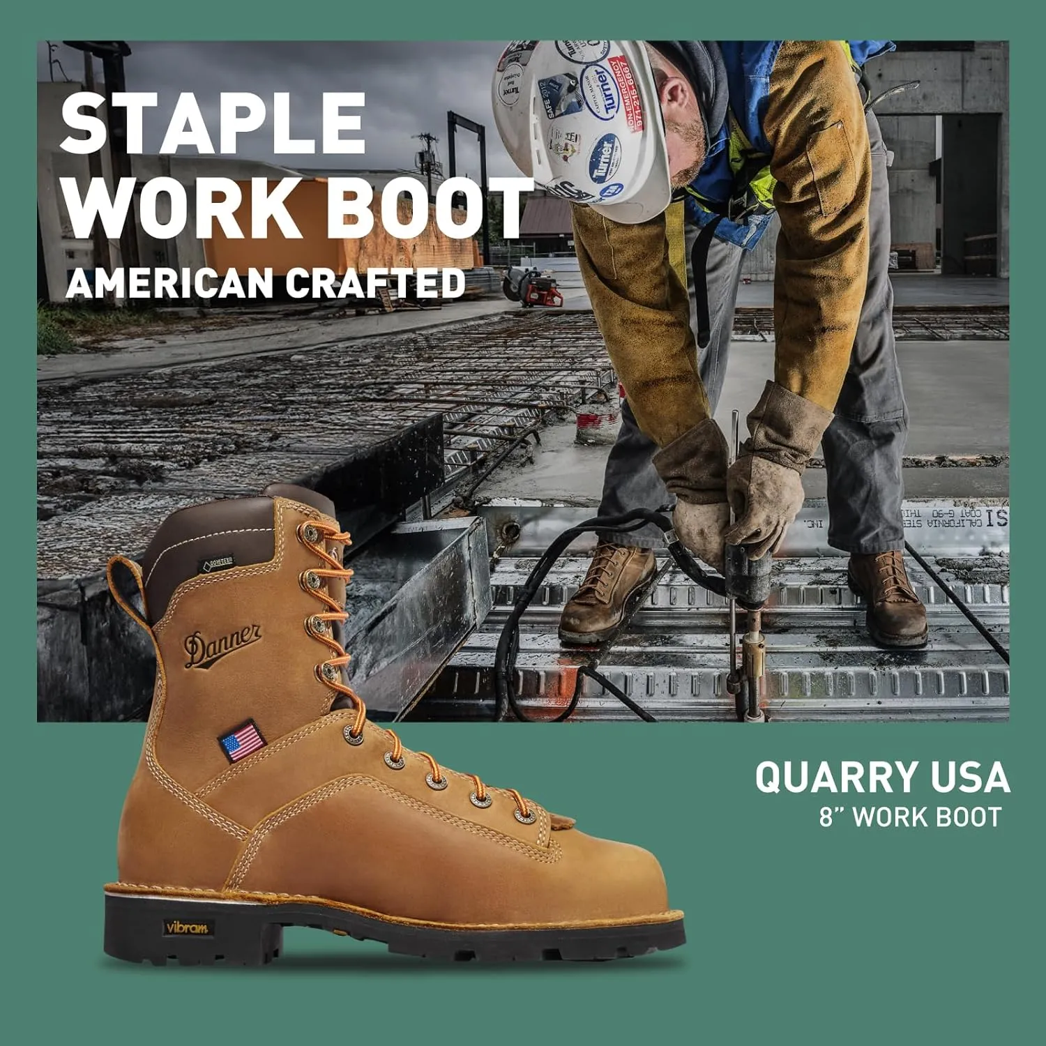 Danner 8” Quarry USA Waterproof Work Boots for Men - Full-Grain Leather with Gore-Tex, 3-Density Cushion Footbed & Traction Heel Outsole, EH Resistant