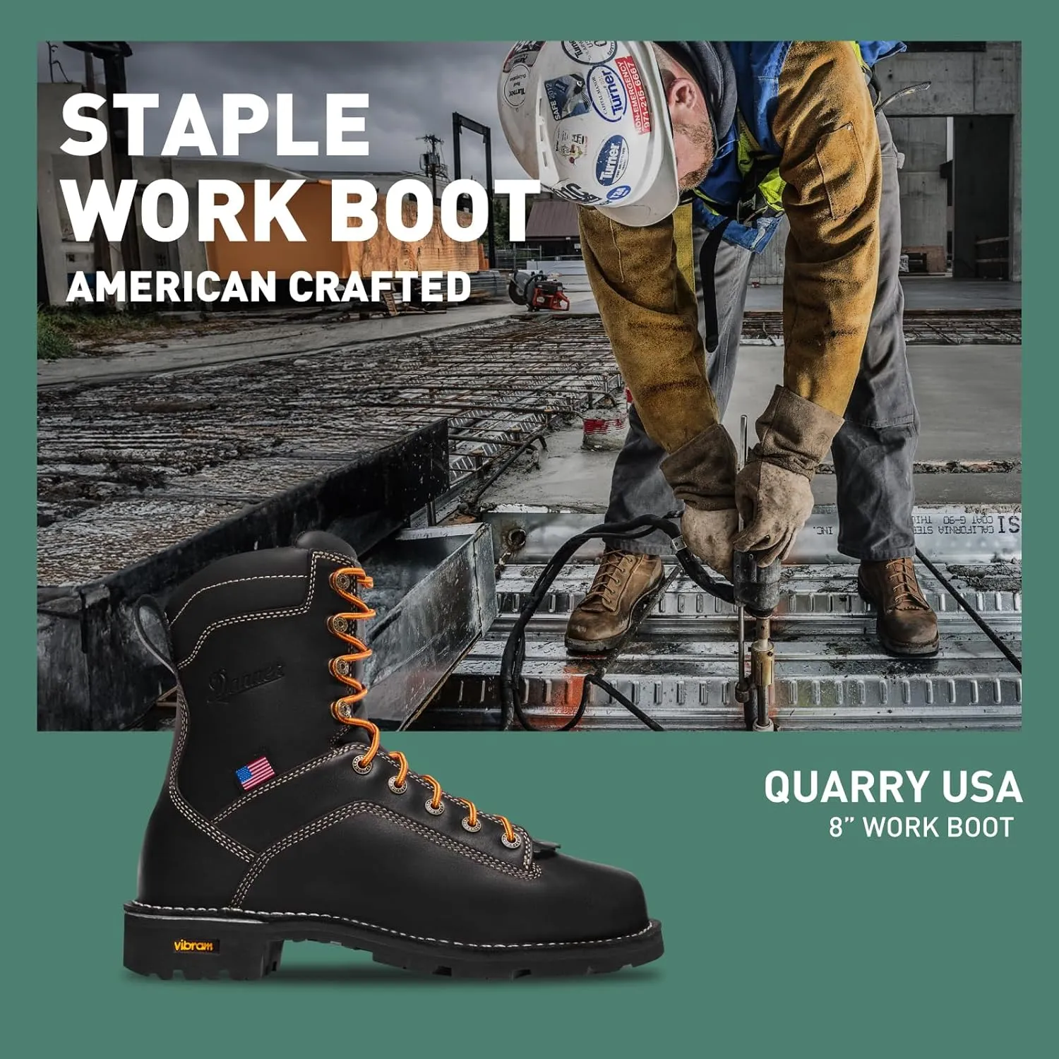 Danner 8” Quarry USA Waterproof Work Boots for Men - Full-Grain Leather with Gore-Tex, 3-Density Cushion Footbed & Traction Heel Outsole, EH Resistant