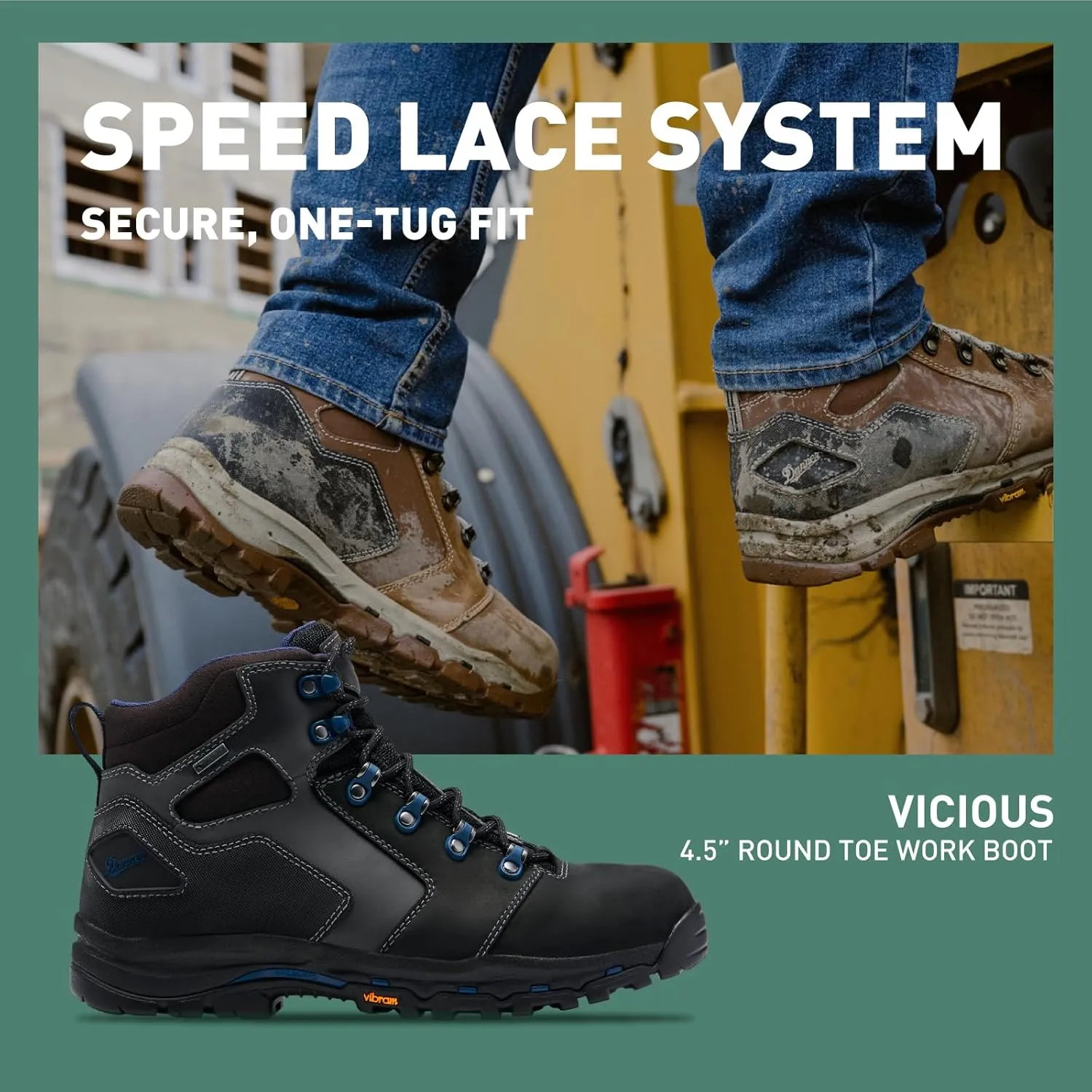 Danner Vicious 4.5 Waterproof Work Boots for Men - Full-Grain Leather with Breathable Gore-Tex Lining, Speed Lace System, and Non Slip Heeled Outsole