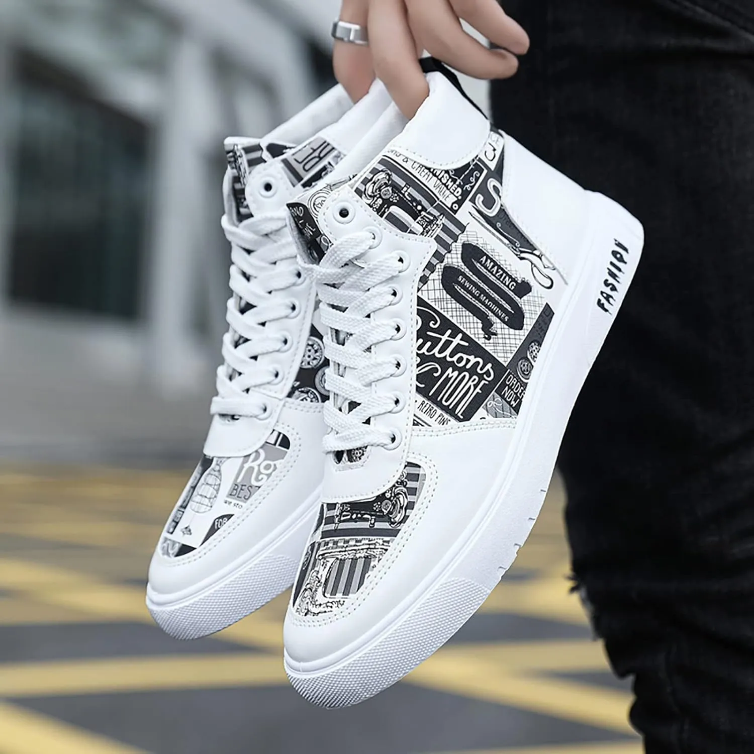 Fashion Sneakers Comfortable Men Shoes High Top Fashion Casual Shoes for Walking Lace Up Sports
