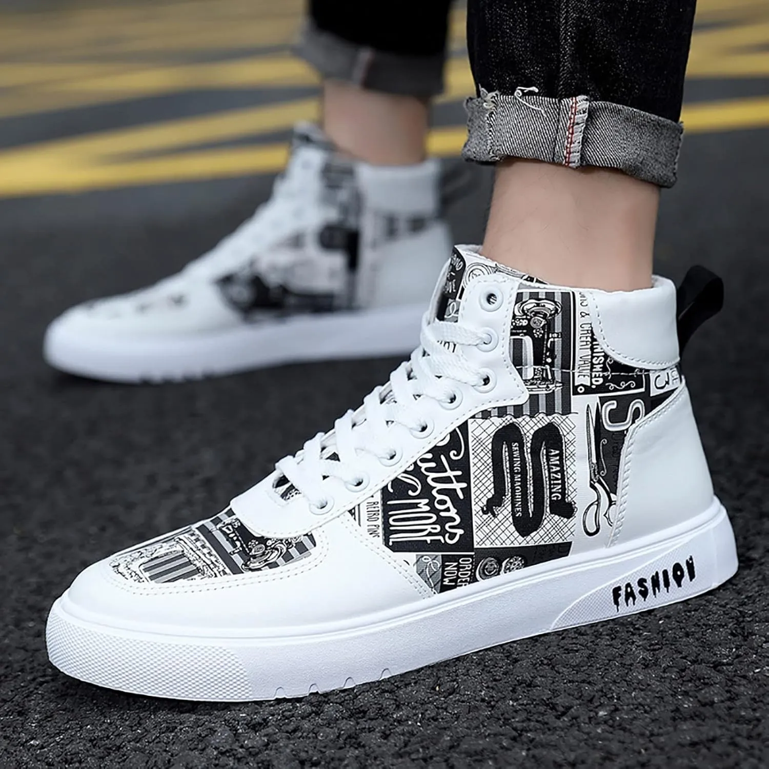 Fashion Sneakers Comfortable Men Shoes High Top Fashion Casual Shoes for Walking Lace Up Sports