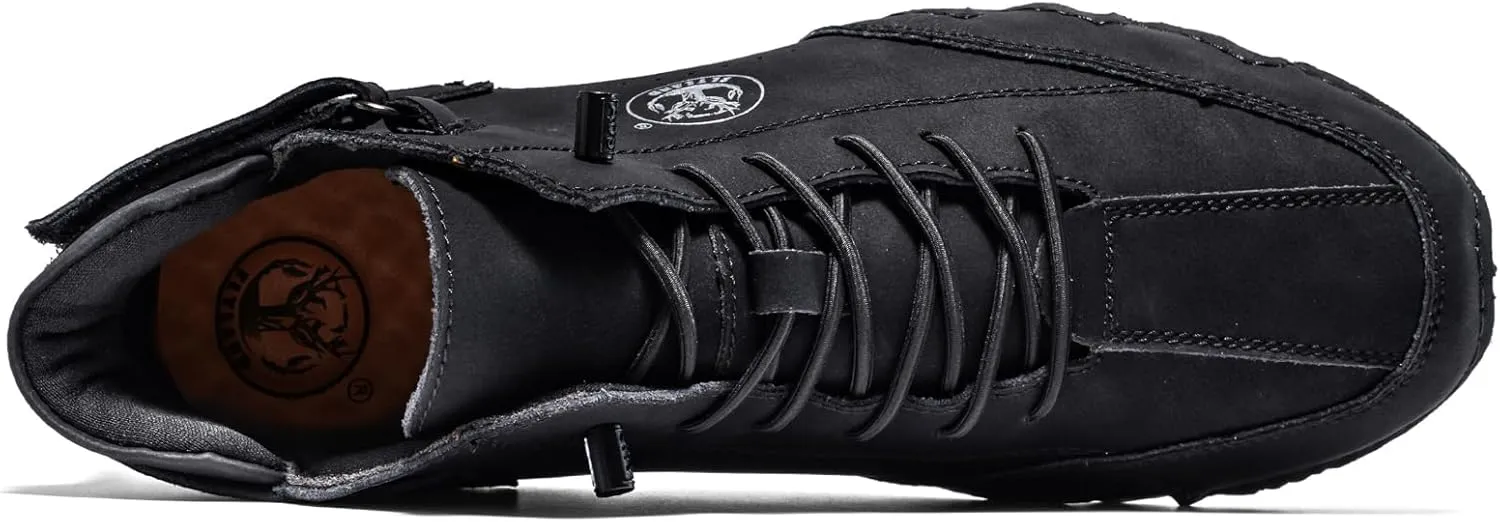FLYLAND Womens Casual Leather Fashion Sneakers Handmade Ankle Chukka Boots Lightweight Slip-On Loafers Walking Driving Shoes