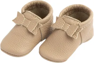 Freshly Picked First Pair Bow Moccasins for Infant Girls - Leather Baby Moccasins - Soft Sole, Barefoot Shoes