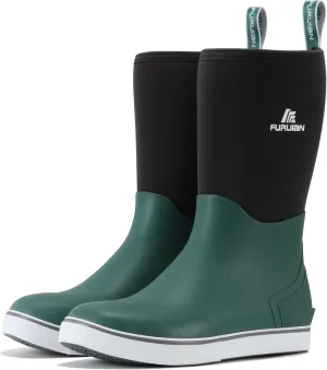 Furuian Men's Deck Boots Mid Calf Fishing Boots Rubber Boots for Men Waterproof Work Boots Longshore Durable Anti Slip Rain Boots