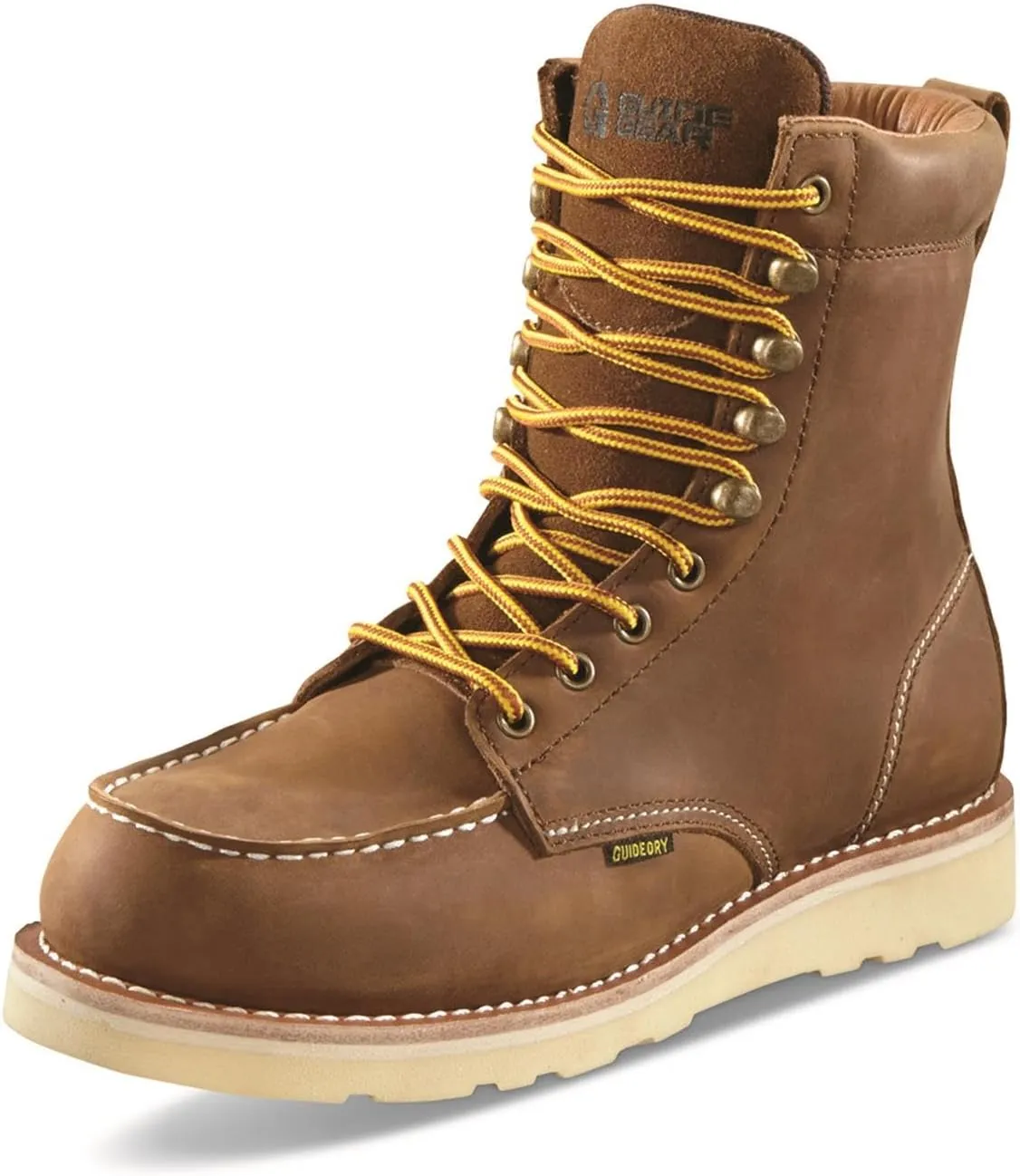 Guide Gear 8 Wedge Moc Toe Waterproof Work Boots for Men, Leather Construction Mid-High Shoes, Moisture-Wicking Lining
