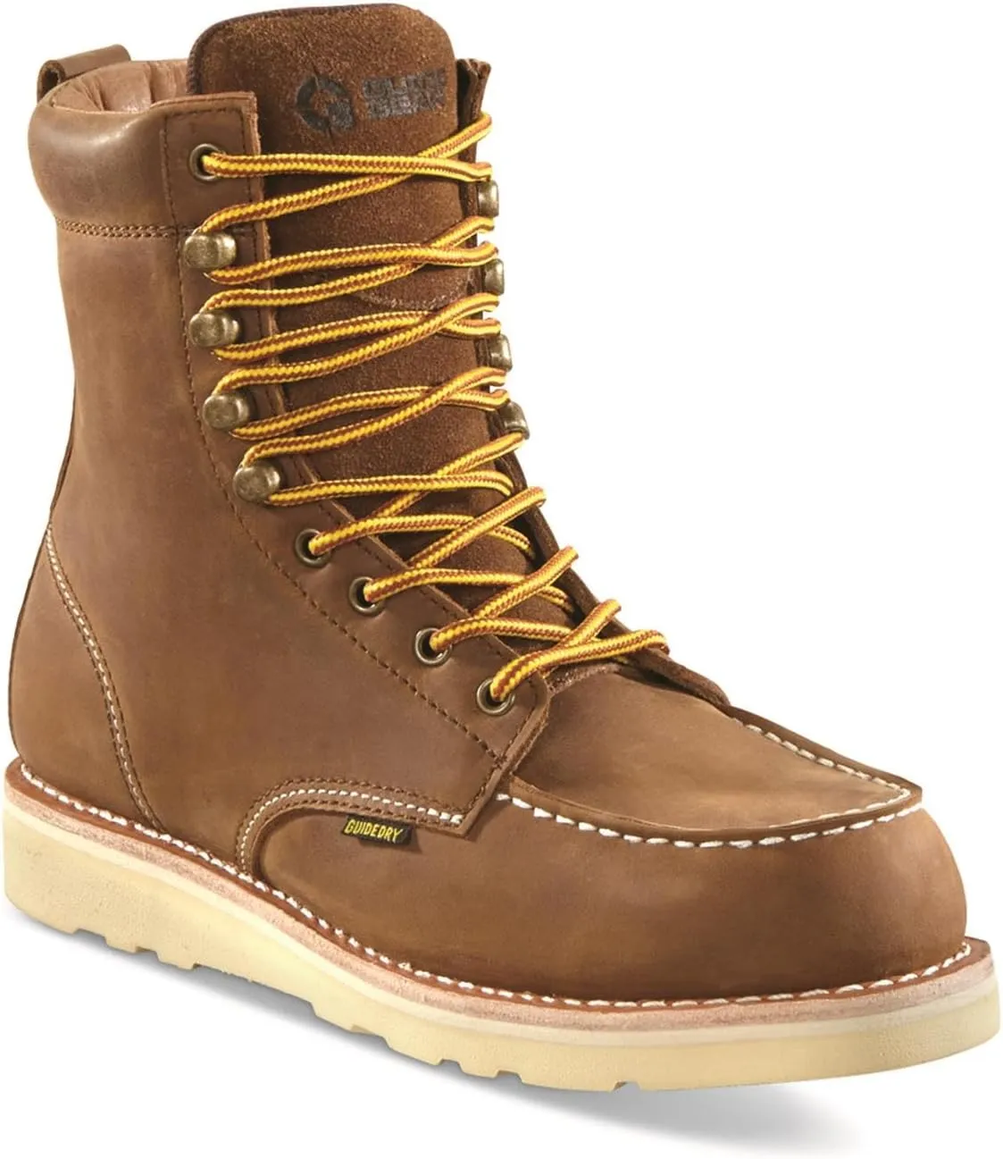 Guide Gear 8 Wedge Moc Toe Waterproof Work Boots for Men, Leather Construction Mid-High Shoes, Moisture-Wicking Lining