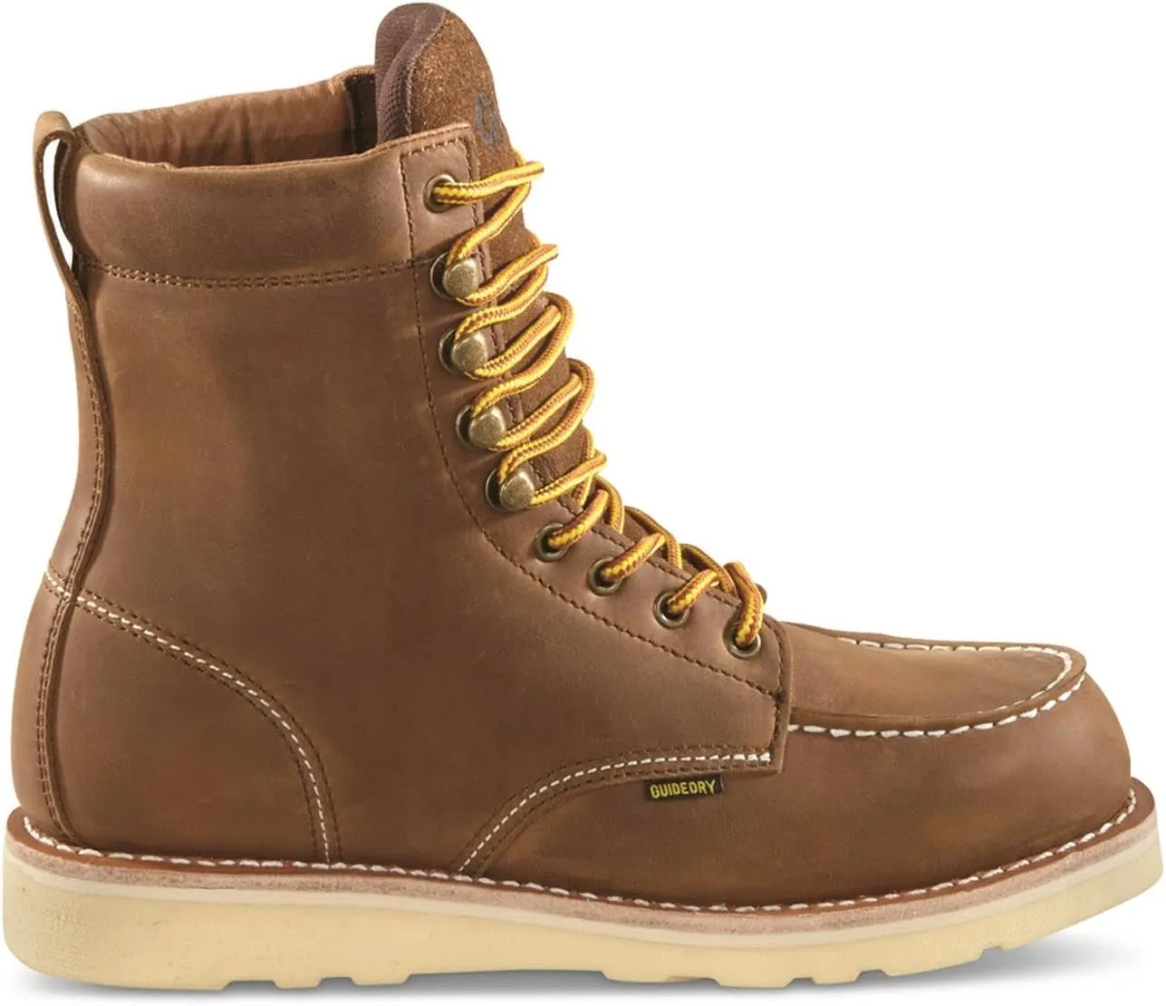 Guide Gear 8 Wedge Moc Toe Waterproof Work Boots for Men, Leather Construction Mid-High Shoes, Moisture-Wicking Lining