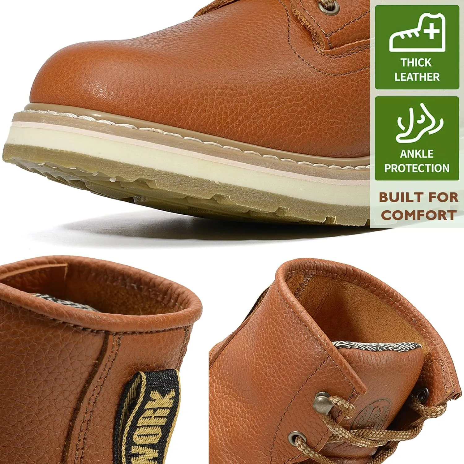 HANDPOINT Work Boots for Men - 6 Inch Soft Toe Boot, Non-Slip Anti-Fatigue Wedge Sole Shoes, Water Resistant EH Safety Boots