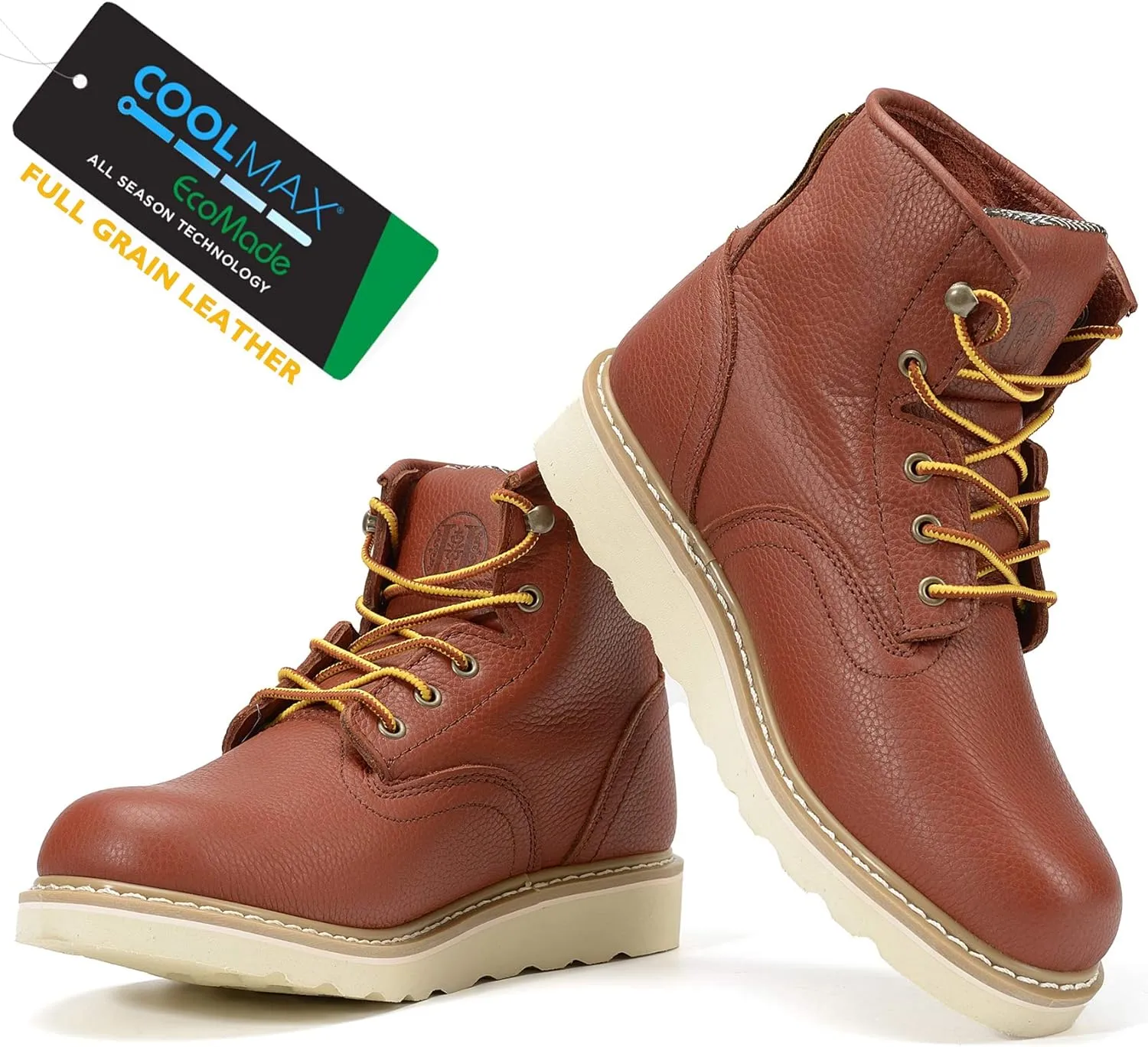 HANDPOINT Work Boots for Men - 6 Inch Soft Toe Boot, Non-Slip Anti-Fatigue Wedge Sole Shoes, Water Resistant EH Safety Boots