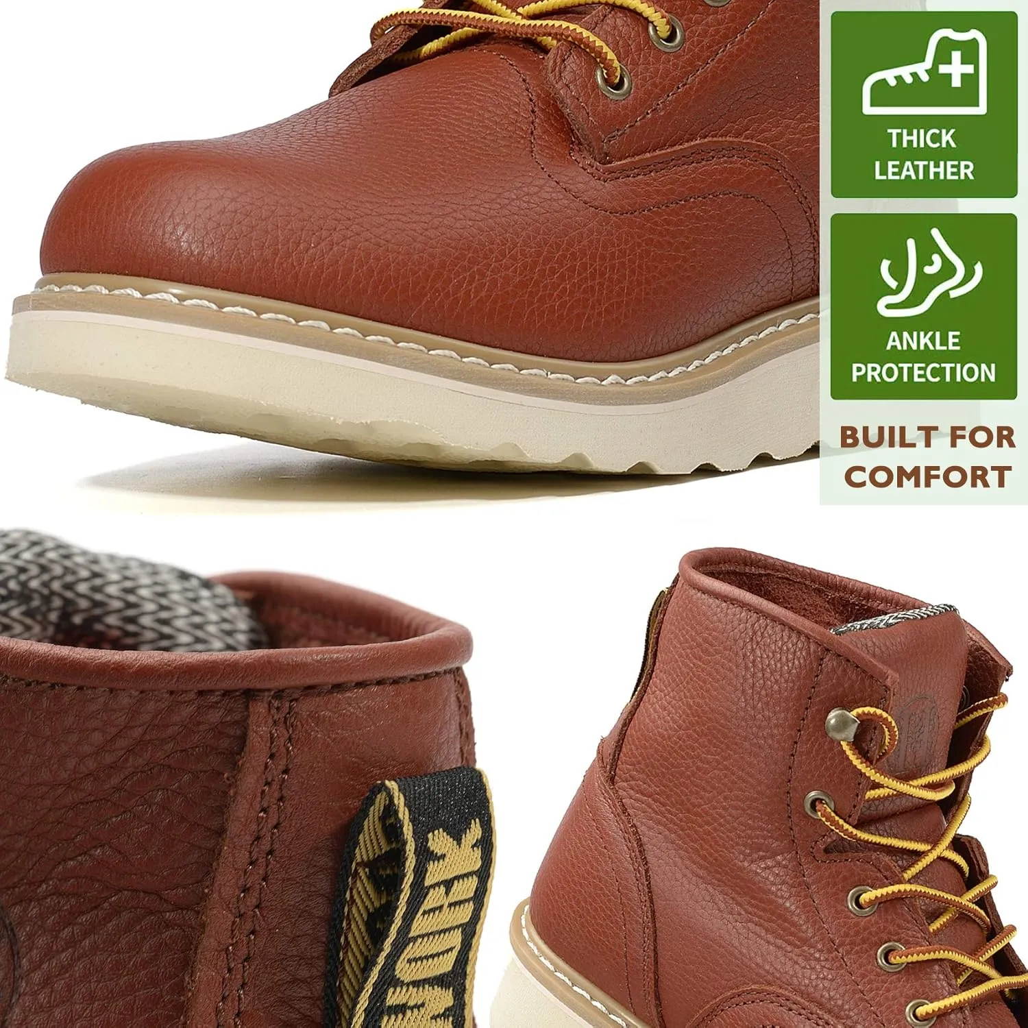 HANDPOINT Work Boots for Men - 6 Inch Soft Toe Boot, Non-Slip Anti-Fatigue Wedge Sole Shoes, Water Resistant EH Safety Boots