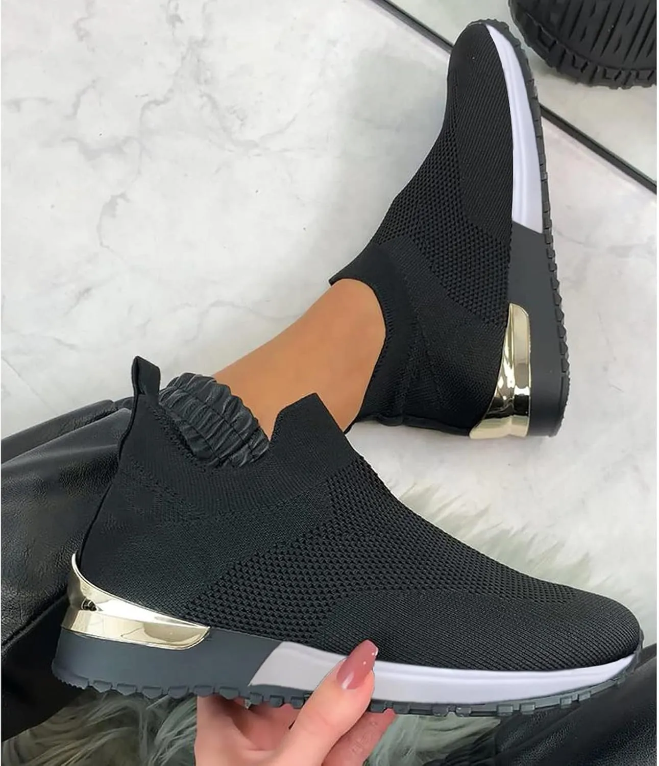 High Top Wedge Sneakers for Women Size 12 Size 9 Women's Slip Resistant Shoes Black Slip On Shoes Women Wide Width White Chunky Platform Sneakers for Women Slip On Walking Shoes with Arch Support