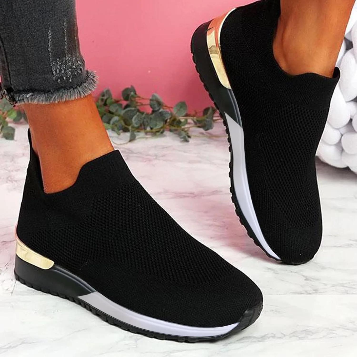 High Top Wedge Sneakers for Women Size 12 Size 9 Women's Slip Resistant Shoes Black Slip On Shoes Women Wide Width White Chunky Platform Sneakers for Women Slip On Walking Shoes with Arch Support