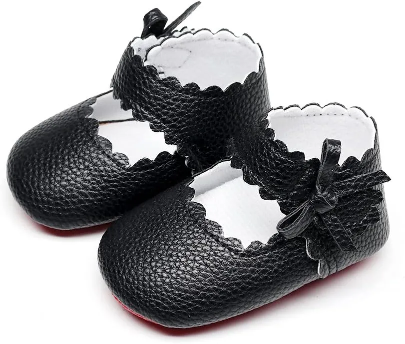 HONGTEYA Baby Girls Ballet Dress Shoes - Mary Jane Soft Sole Sidebow Toddler Moccasins