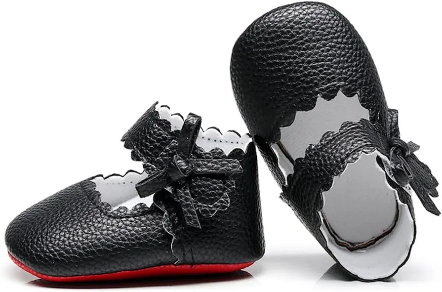 HONGTEYA Baby Girls Ballet Dress Shoes - Mary Jane Soft Sole Sidebow Toddler Moccasins