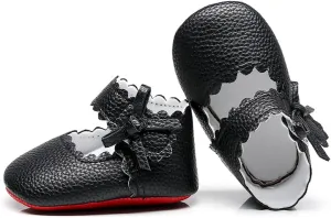 HONGTEYA Baby Girls Ballet Dress Shoes - Mary Jane Soft Sole Sidebow Toddler Moccasins
