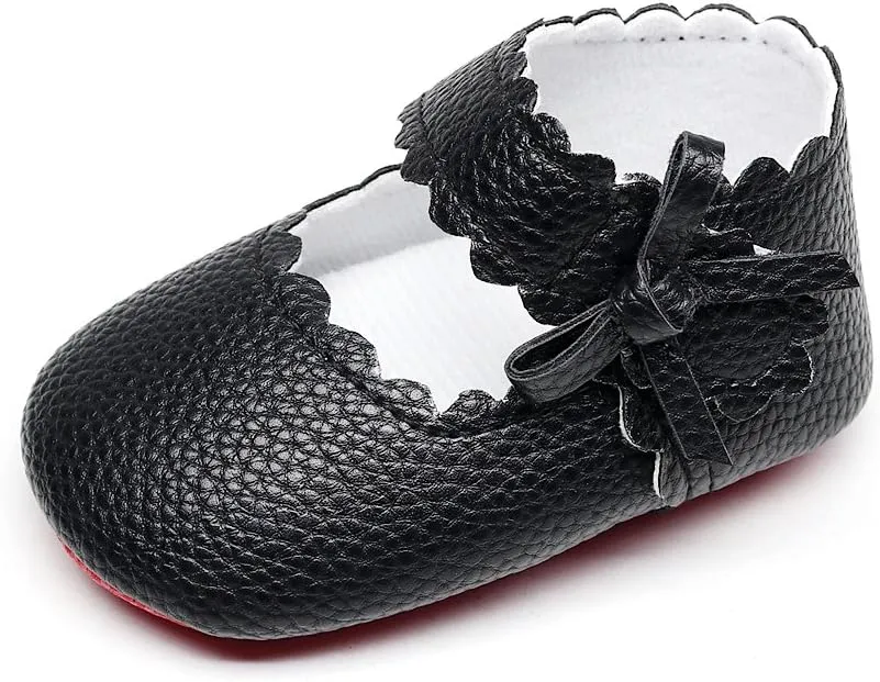 HONGTEYA Baby Girls Ballet Dress Shoes - Mary Jane Soft Sole Sidebow Toddler Moccasins